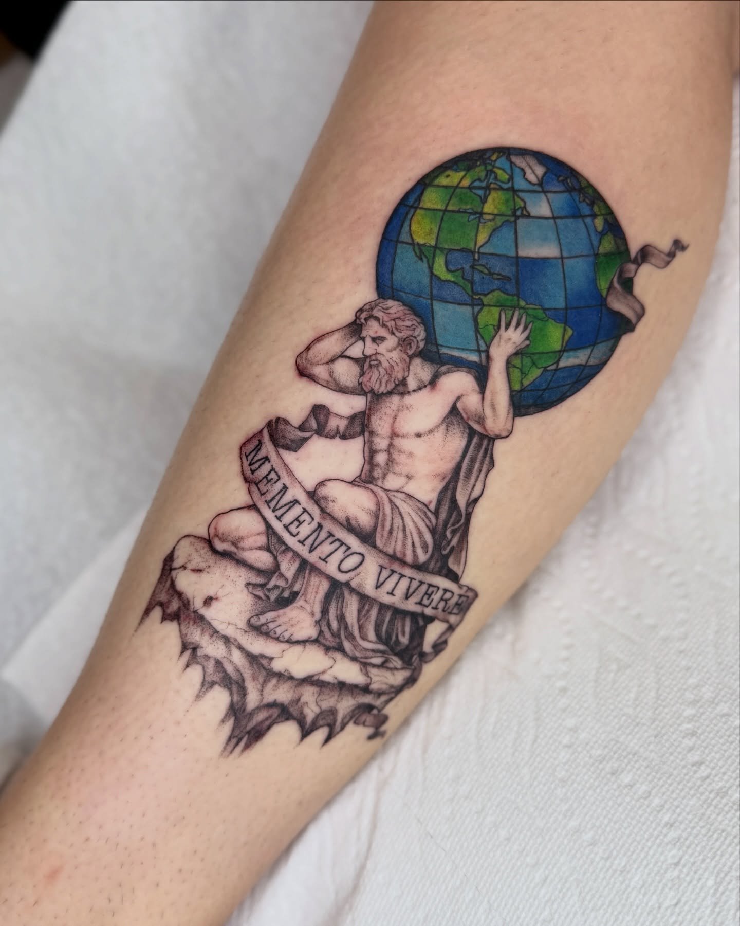 stained glass + atlas &ldquo;remember to live&rdquo; 

Thanks Colleen!