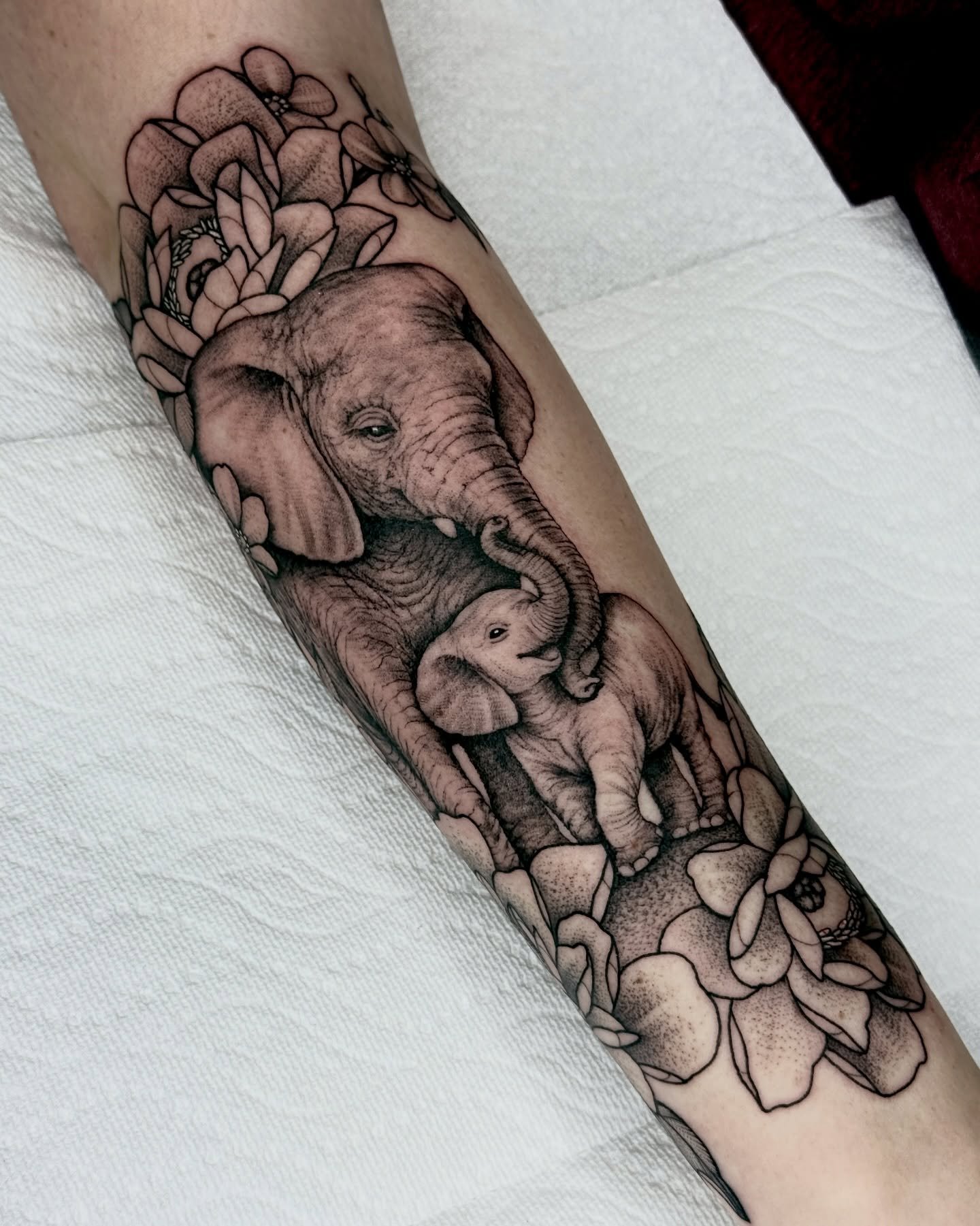 Elephant tattoo from last week. Had a great trip, but it&rsquo;s good to be back&mdash;can&rsquo;t wait to make more like this. 🐘🖤