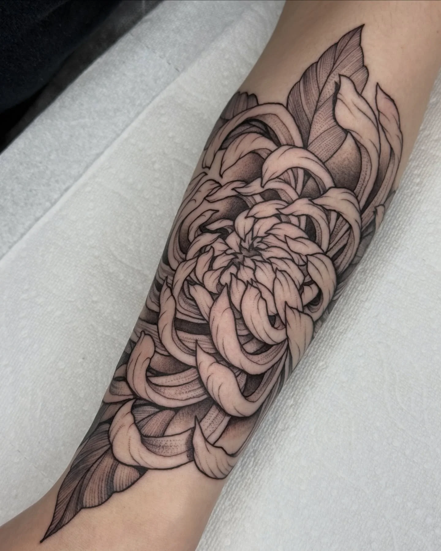 A chrysanthemum for Zuzu&lsquo;s arm. Thanks again that was a fun one!