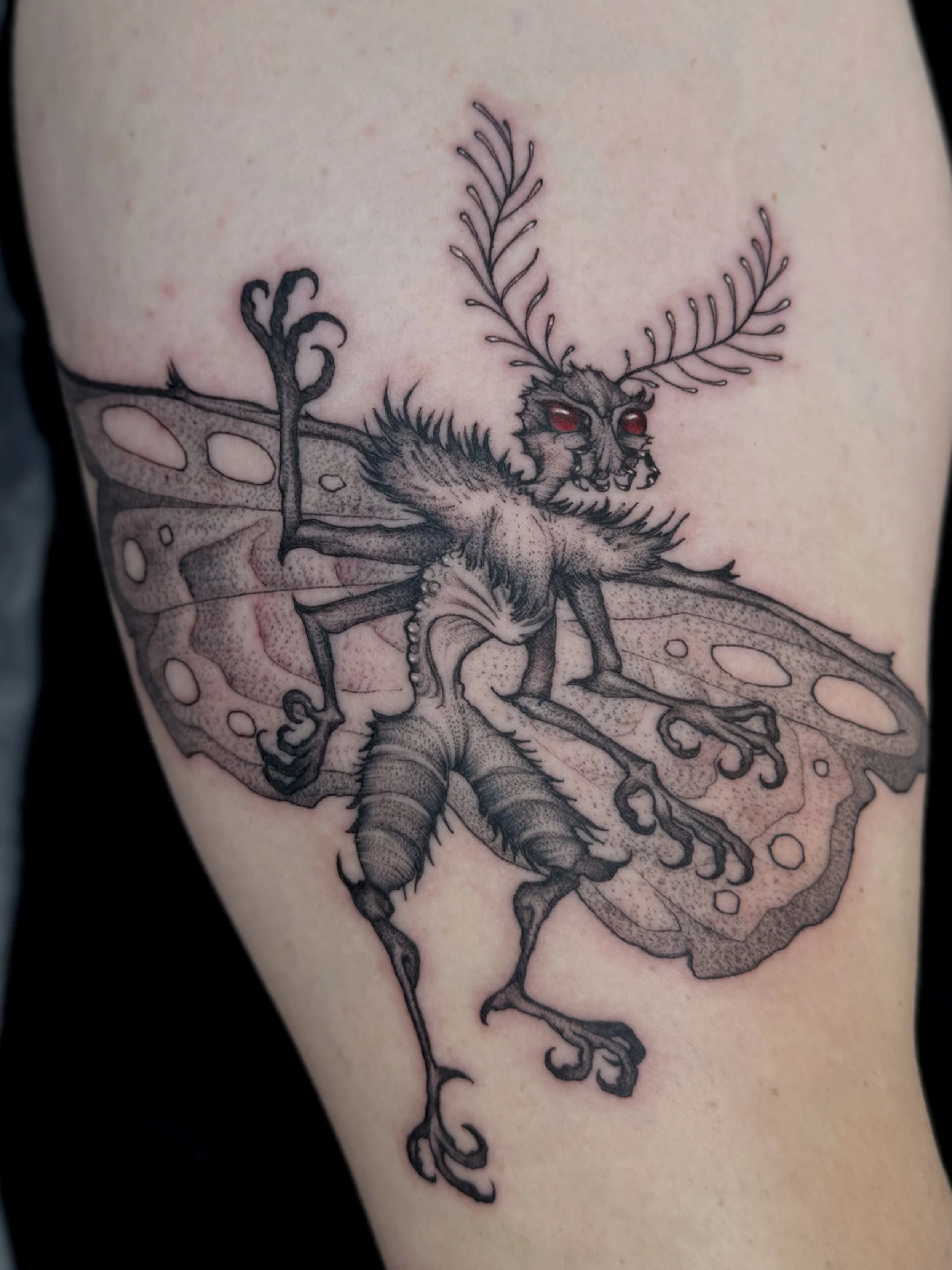 Mothman cryptid tattoo for Alissa. Swipe to see the drawing process ✍️ 

#mothman #cryptid #drawingprocess #savannahtattooartist #georgiatattooartist