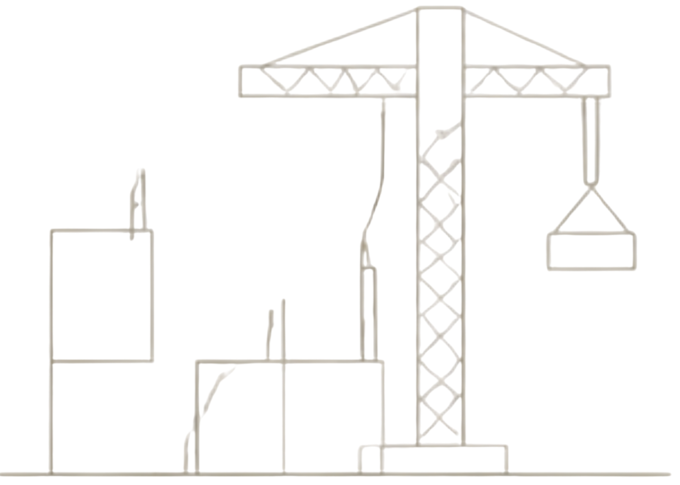 A construction site with scaffolding, a tower crane, and a building under construction.