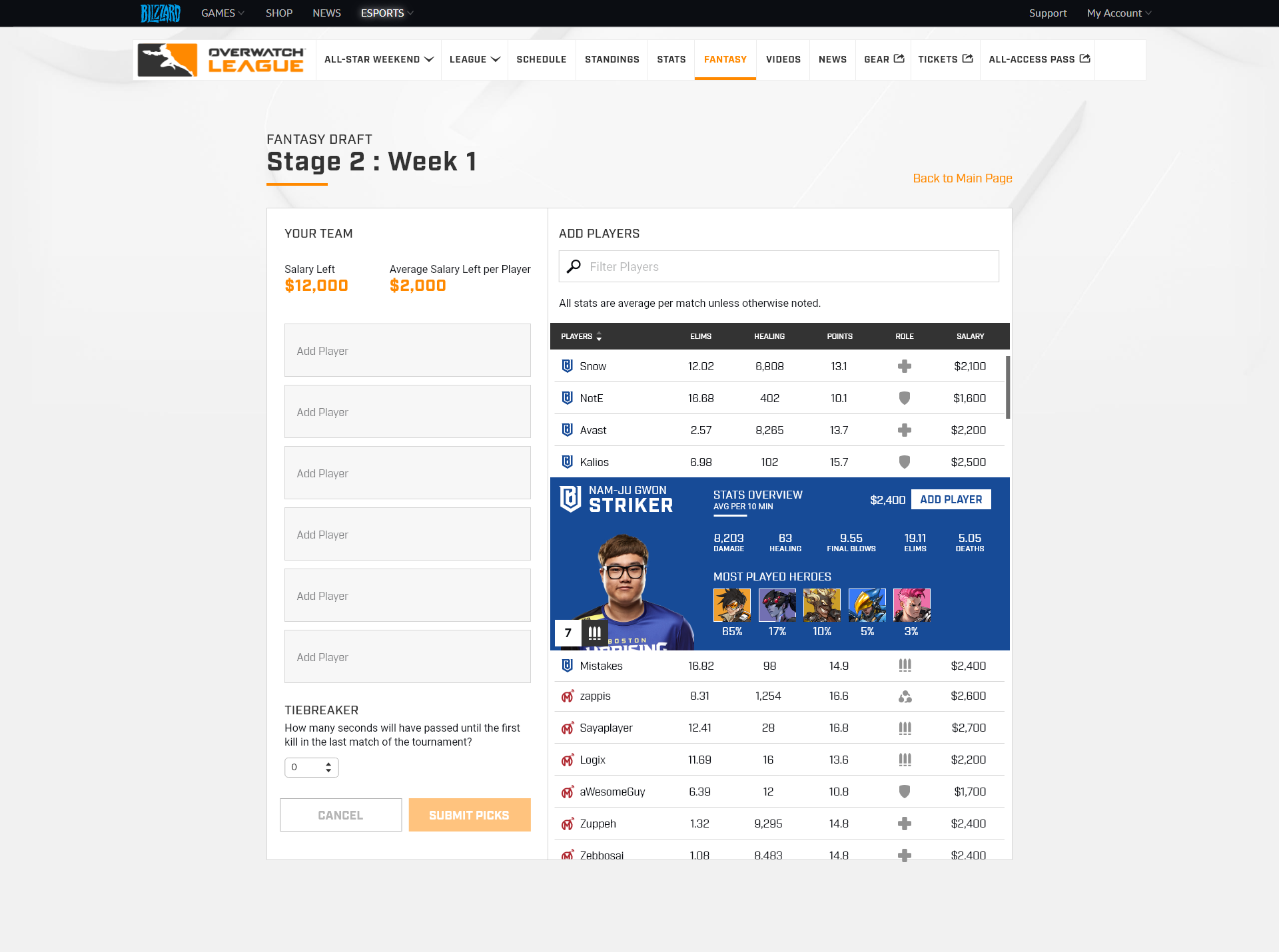 Displaying player information