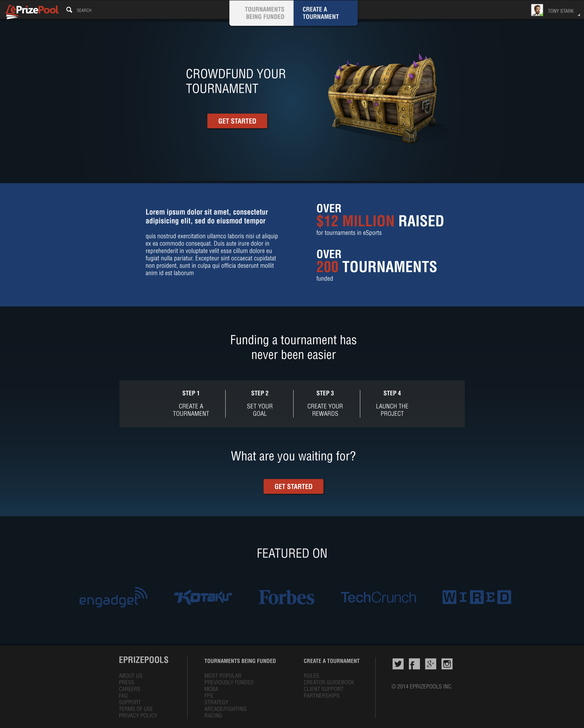 Homepage for event hosts