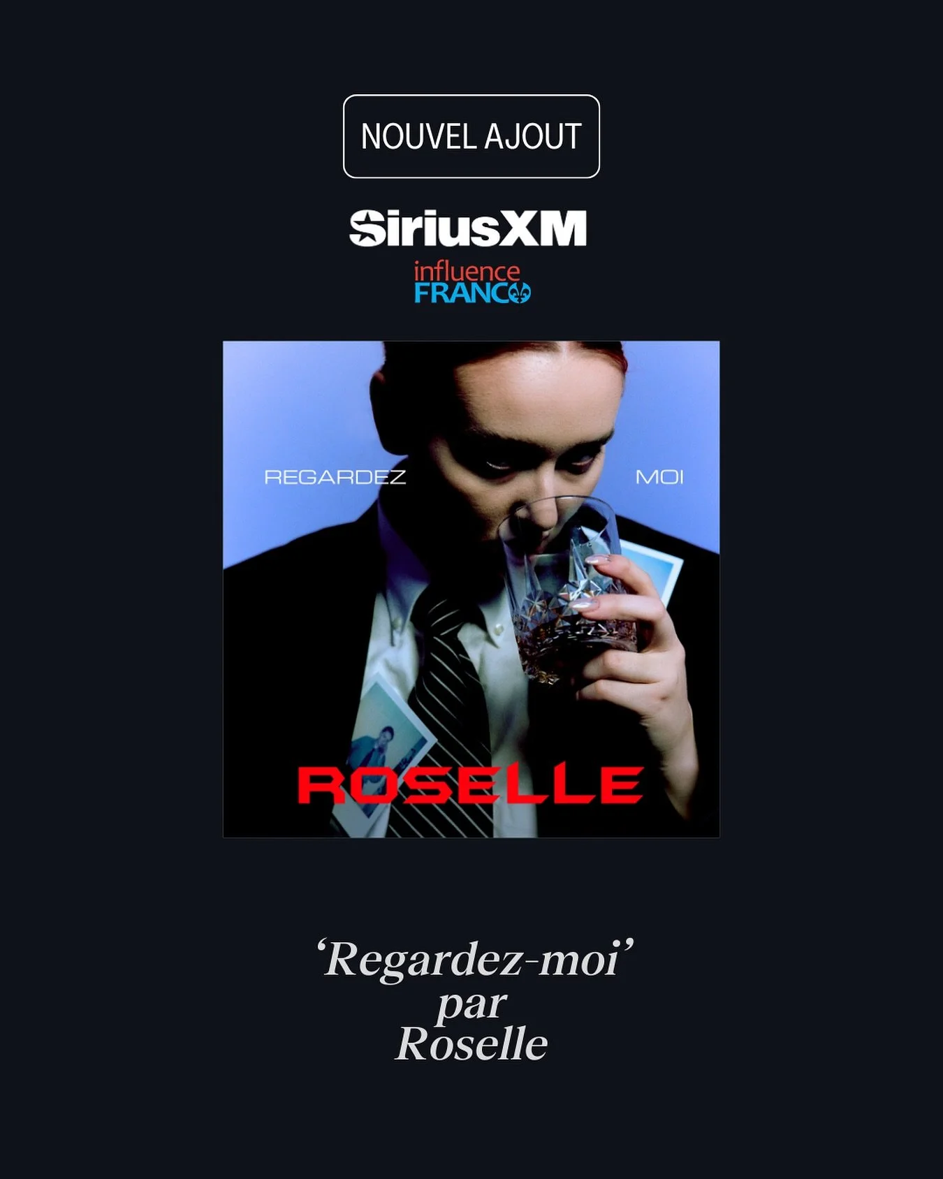 Quel plaisir d'avoir ses chansons qui tournent &agrave; @siriusxmfranco ✨

&quot;REGARDEZ-MOI&quot; vient d'&ecirc;tre ajout&eacute; &agrave; Influence Franco 🎧🎧🎧