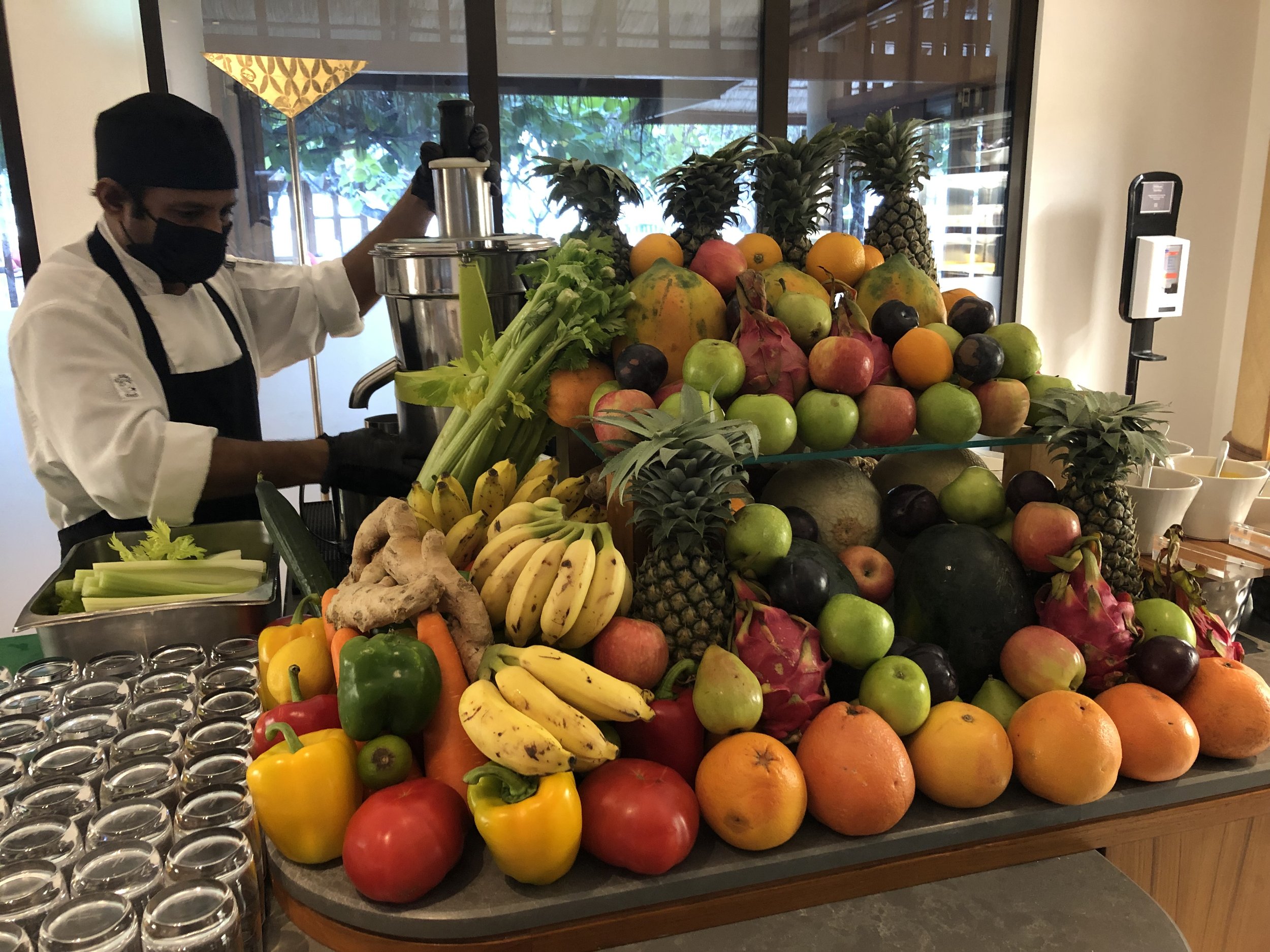 Fresh juice station. You can get fresh juice made from any combination of fruit and/or vegetables.