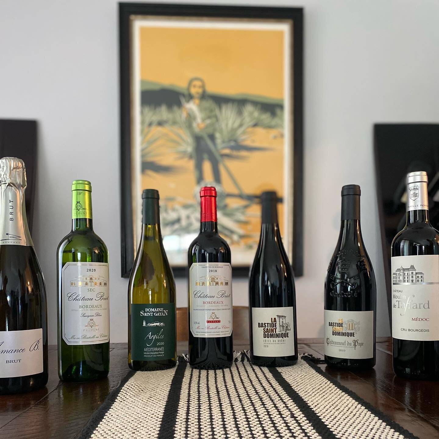 Today for #winewednesday we want to share our love of French wines! Here are some of our favorite spring selections, please enjoy responsibly ! Left to right: Ampelidae, Armance Brut by Brochet; Bordeaux Blanc by Chateau Briot; Mediterranee Blanc &ld