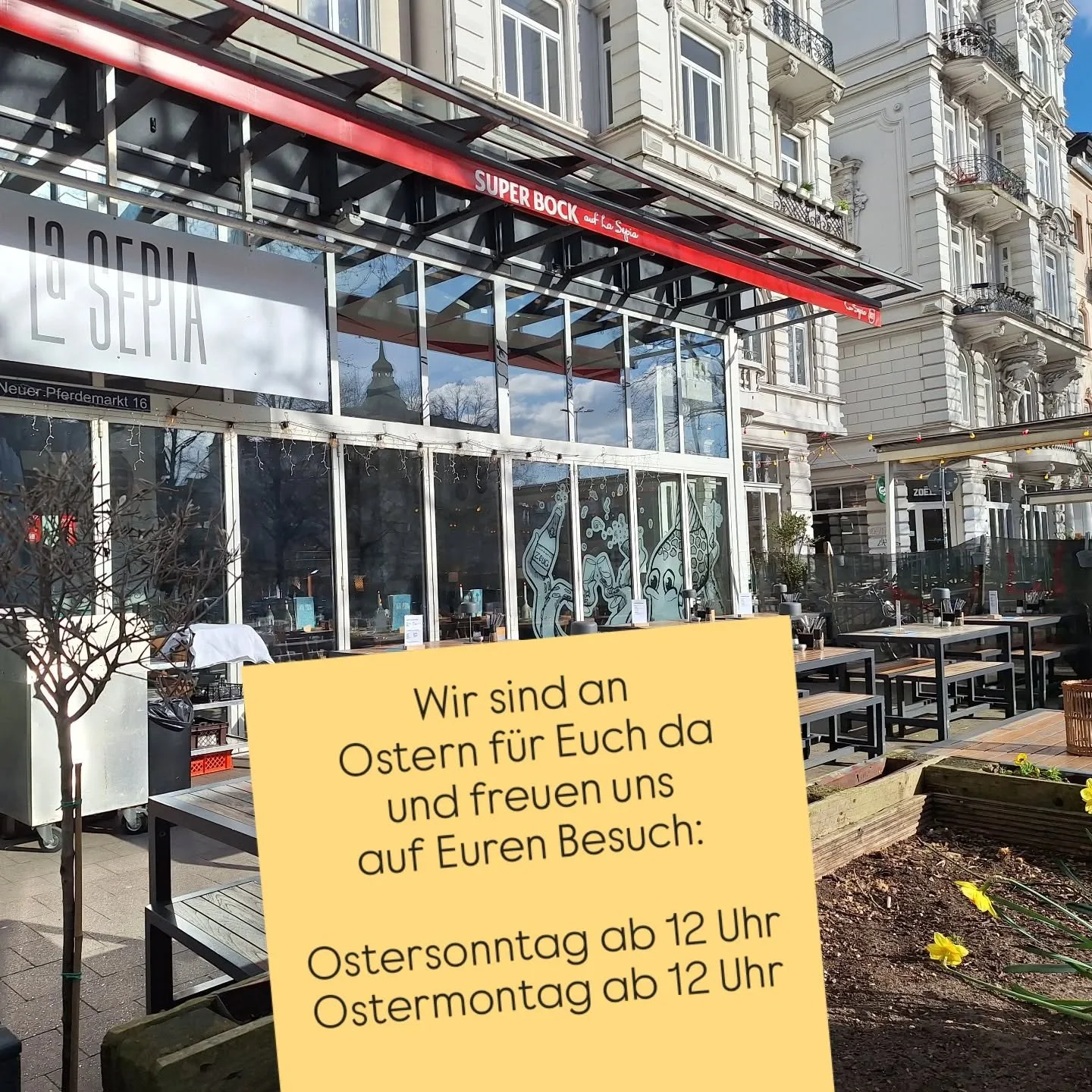 🐣🌷 Spontaner Oster-Plan? Wir h&auml;tten da noch ein paar freie Pl&auml;tze auf der Sonnenseite des Lebens 😉

Heute &amp; morgen sind wir ab 12 Uhr f&uuml;r euch da &ndash; mit gutem Essen, entspannten Vibes und garantiert ohne Eiersuche im Teller