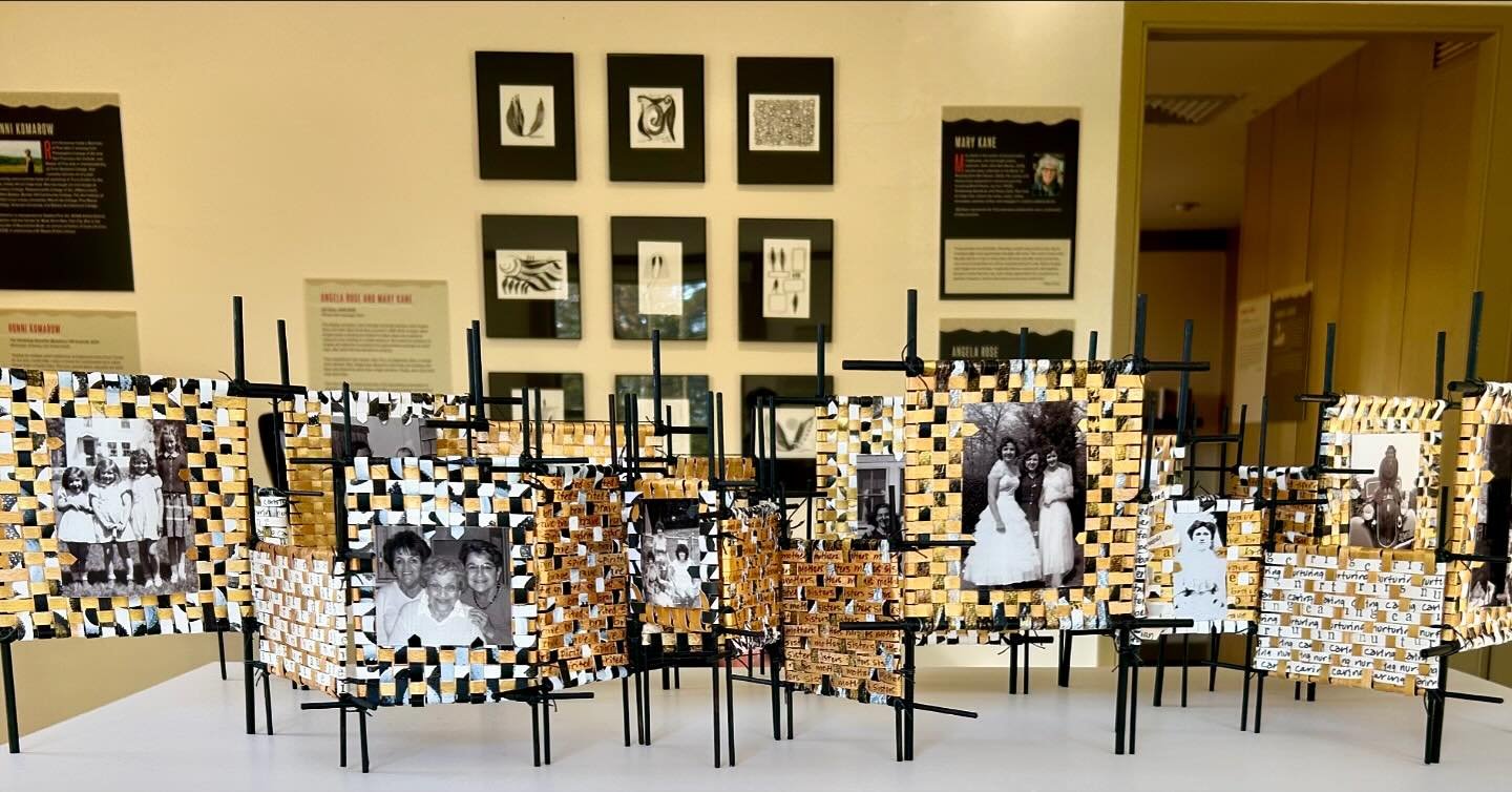 Another view of Those Before Me currently on view at the Cahoon Museum of American Art. This work honors the women in my family. #weavespaper #contemporaryfiberart #basketrytechniques #familyphotos @cahoonmuseum