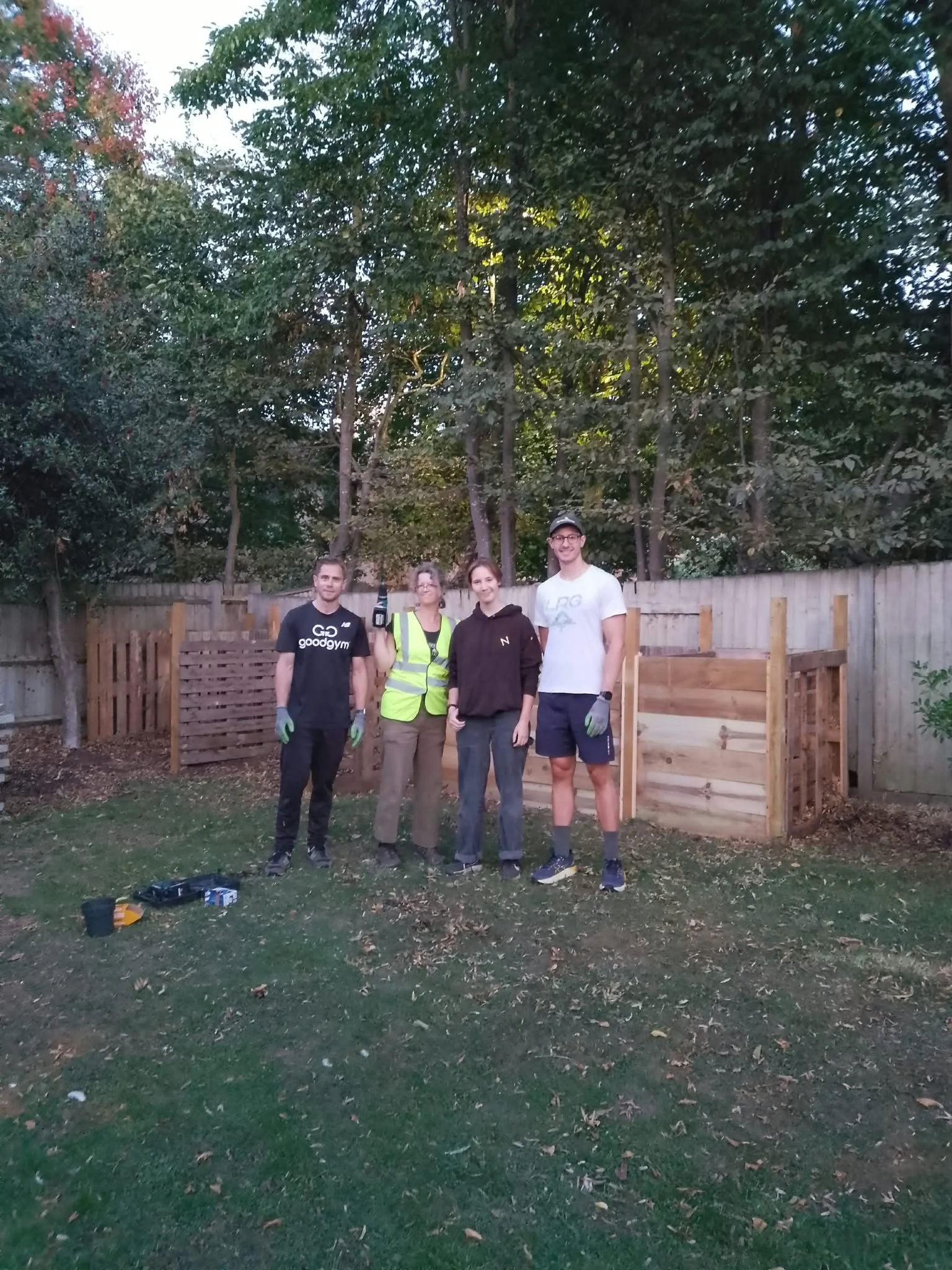 The amazing GoodGym were brilliant at shifting a mound on the front lawn and then helping us  finish our compost bays