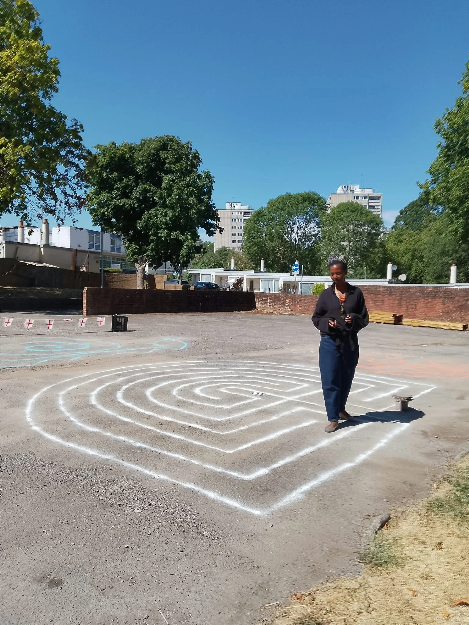Deacon Kathy's labyrinth being used for mindful contemplation  