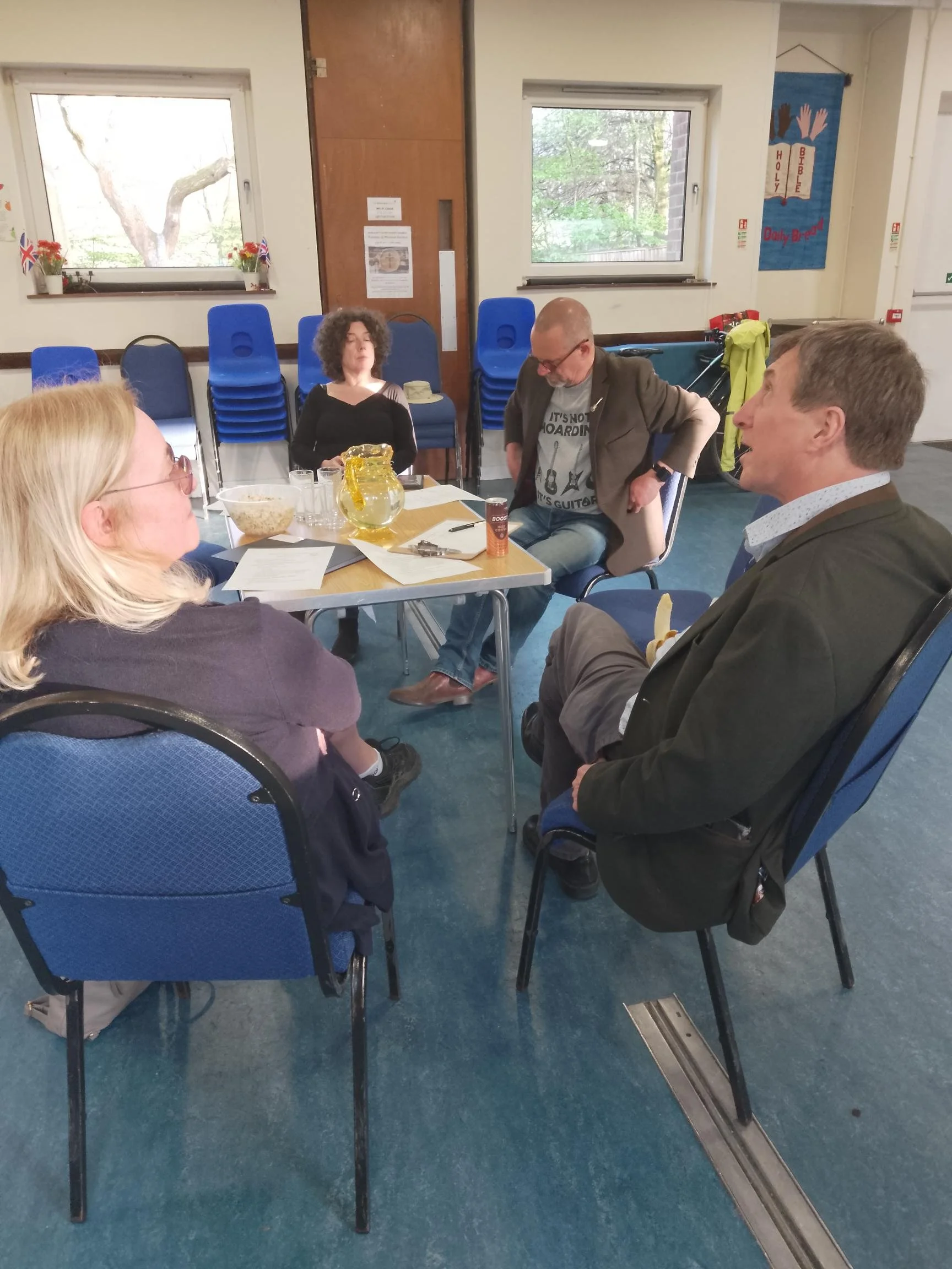Panel meeting with biodiversity expert Les and resident on the grounds of the garden John.