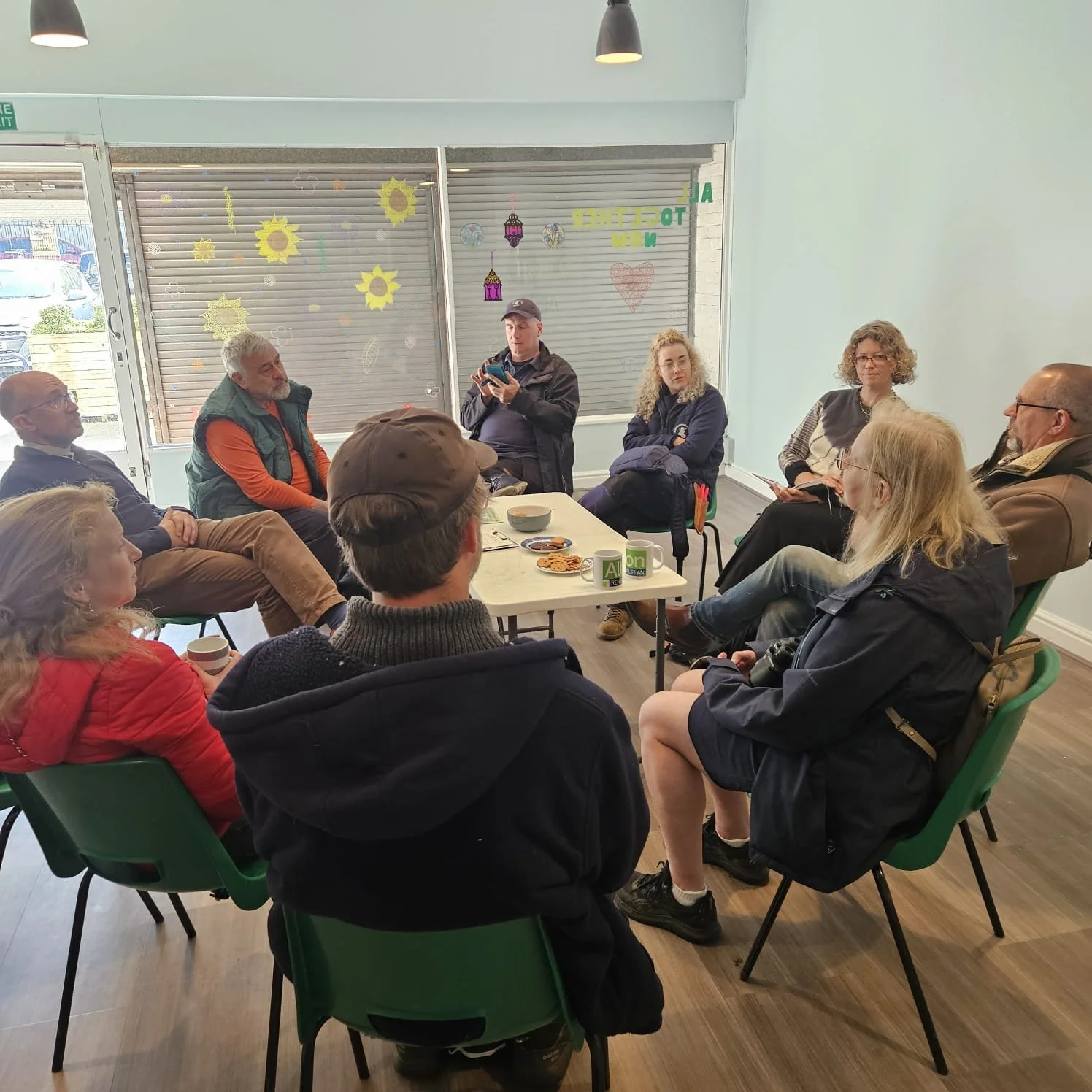 Debrief after the biodiversity surveying- 'I feel so relaxed after that!' its lovely 'to lose yourself in nature'