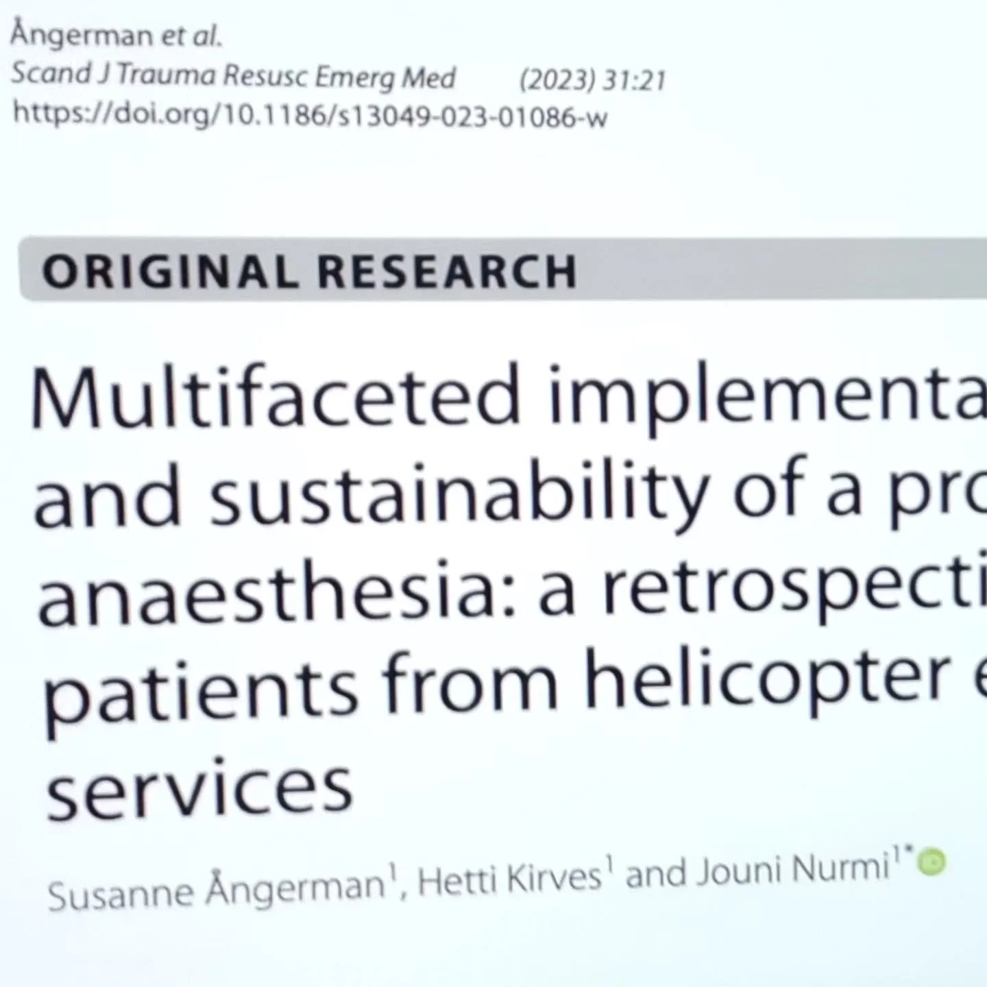 Mit&auml; merkitsee implementaatio ja kuinka voidaan onnistuneesti esim. implementoida RSI-protokollaa kokonaiseen ensihoidon ja HEMS-j&auml;rjestelm&auml;&auml;n. 🚑🚁

Vuoden 2023 viimeisess&auml; Ensihoidon Tutkijoiden Journal Clubissa oli kunnia 