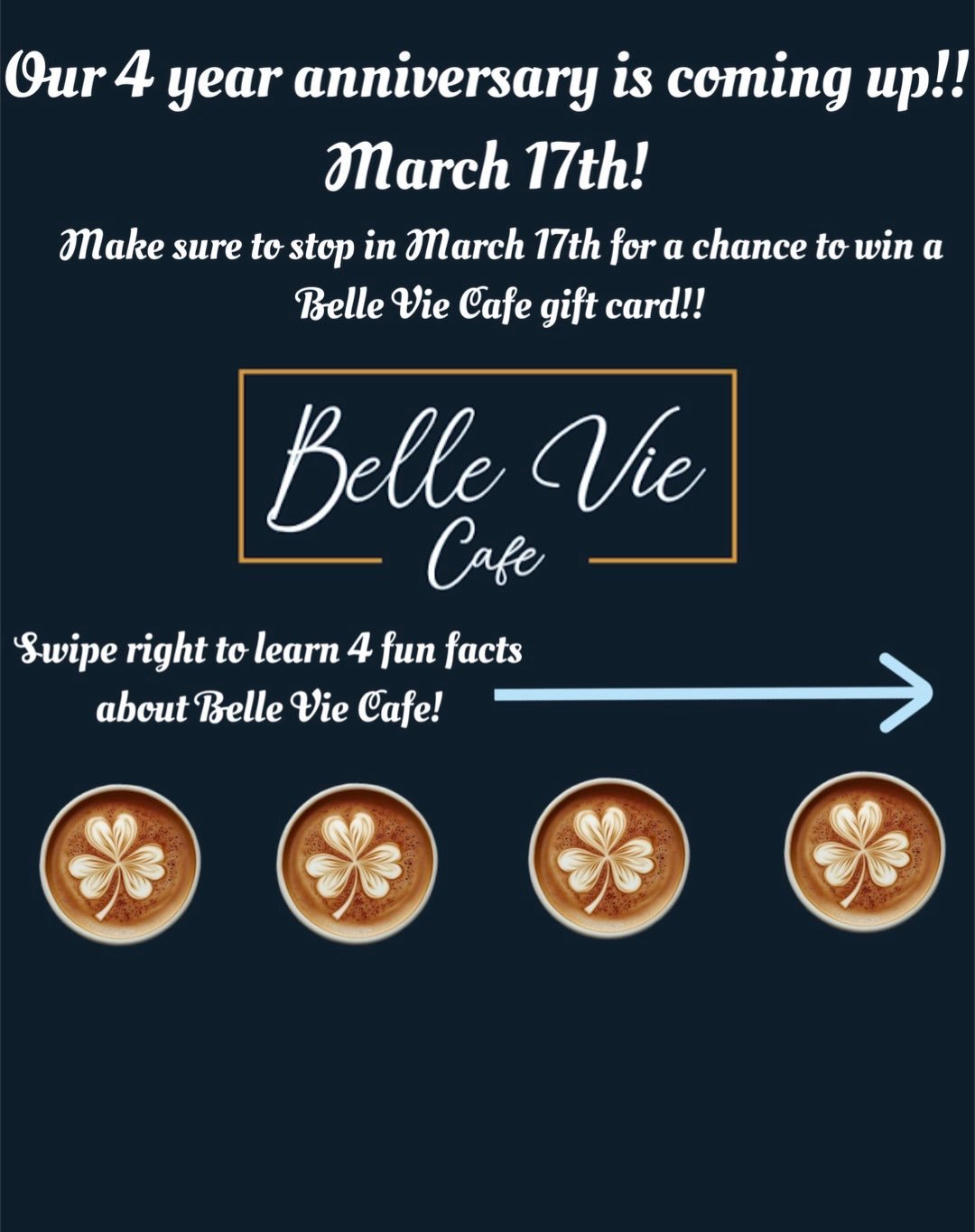 4 years of coffee, conversations, and community. ☕❤️
We&rsquo;re so grateful for every customer who has walked through our doors and supported our small business. Thank you for being part of our journey. Here&rsquo;s to many more years together! 

Fe