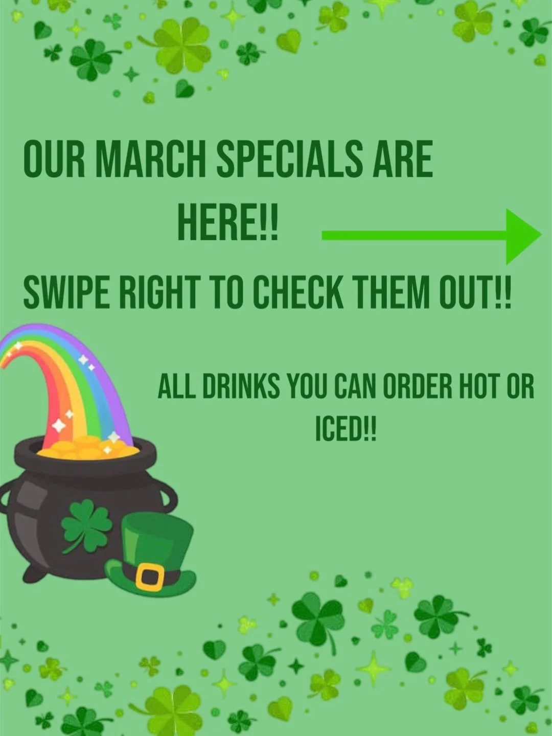 Lucky you!!🍀🧡 March drink specials just dropped!!

Have you tried them yet?! If not make sure to come by and give one a try!!🍀 #bellevie #guilfordct #specials #luckycharms #spring