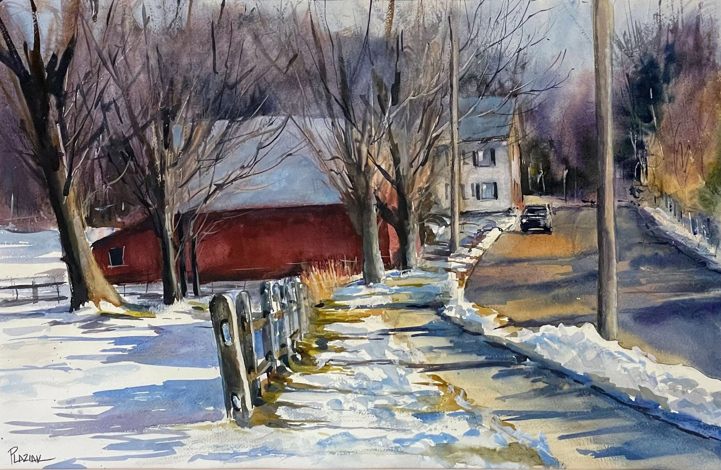 Country side town February Thaw on view at Guilford's Belle Vie Cafe