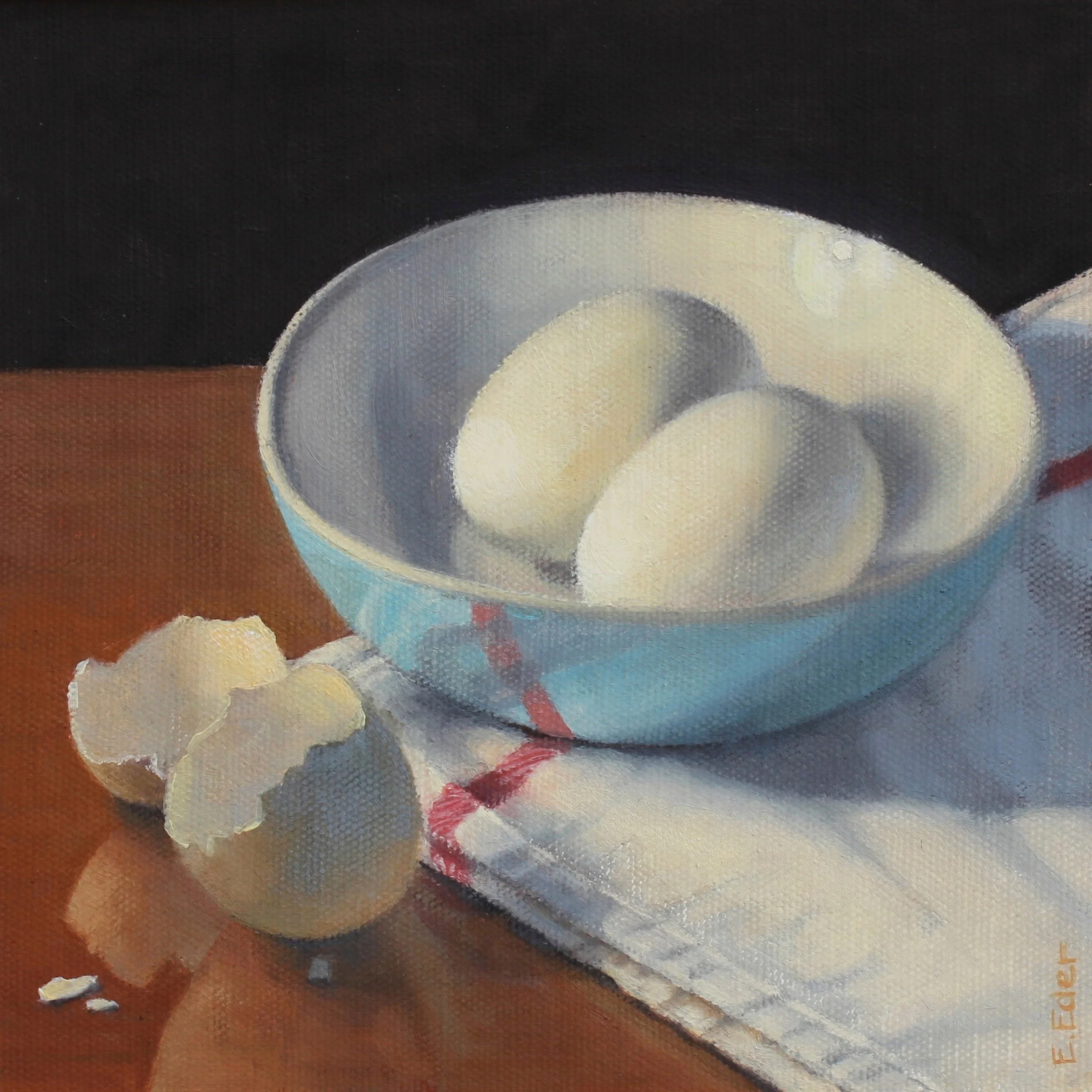 Belle Vie Cafe Art Display Blue Bowl with Eggs Connecticut Artist Eileen Eder