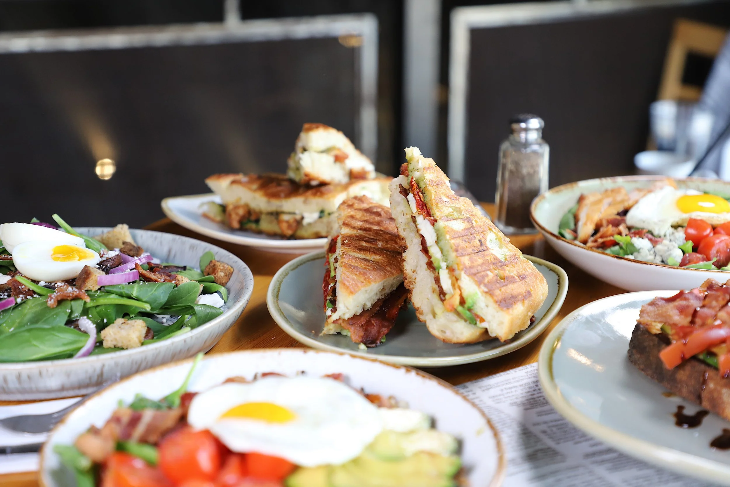 Delicious lunch variety with panini, salads, sandwich