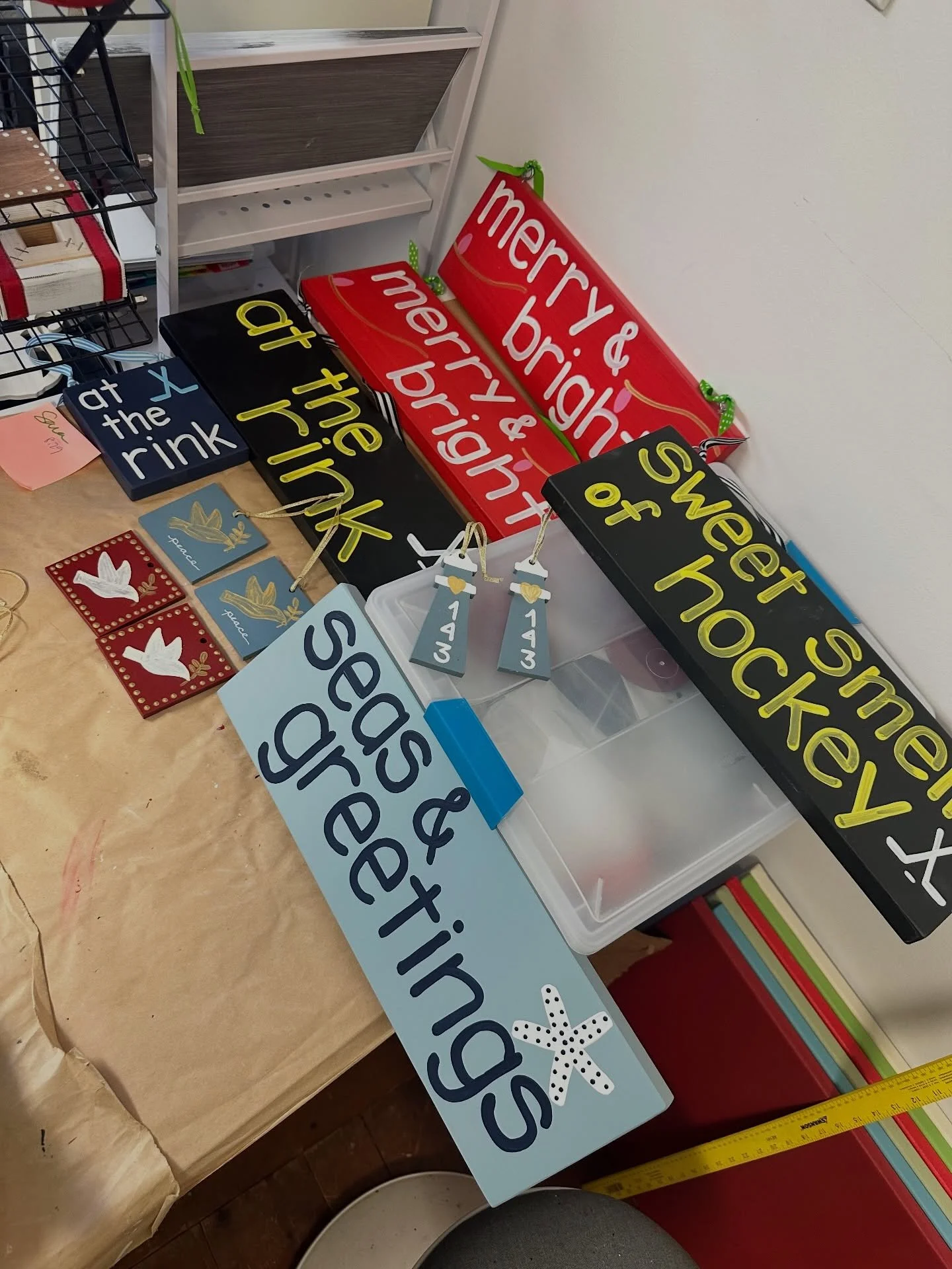 Friday Morning Vibes. 10-4
Here is the state of the barn...showed the rack of blanks that will be painted after I finish up the customs today. More ornaments coming. The elves will be working overtime (me) to have great stock through when we close on