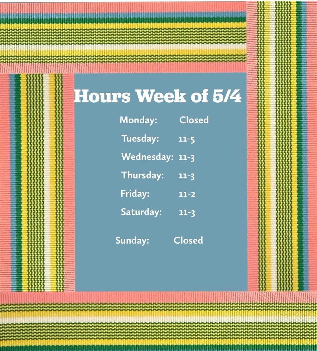 Hola! Hours for the week! Ole! Have a great day!
#barnhours #beautifulday