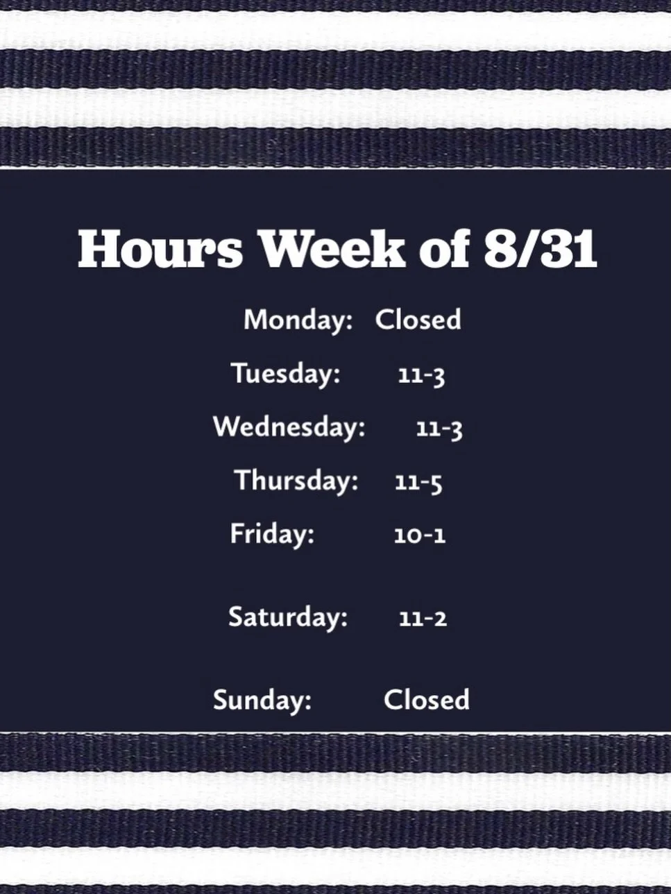 Hours for the week (I think.) Will post with changes. #barnhours #shophours