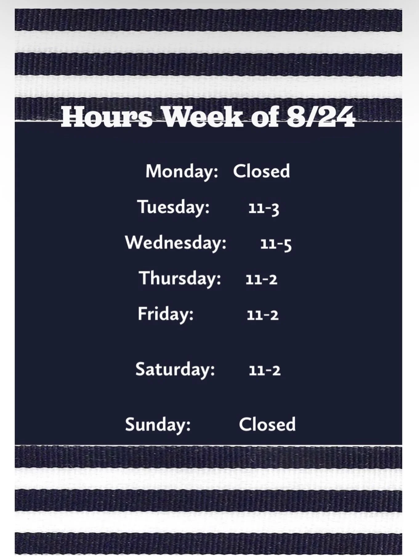 Hours for the week...