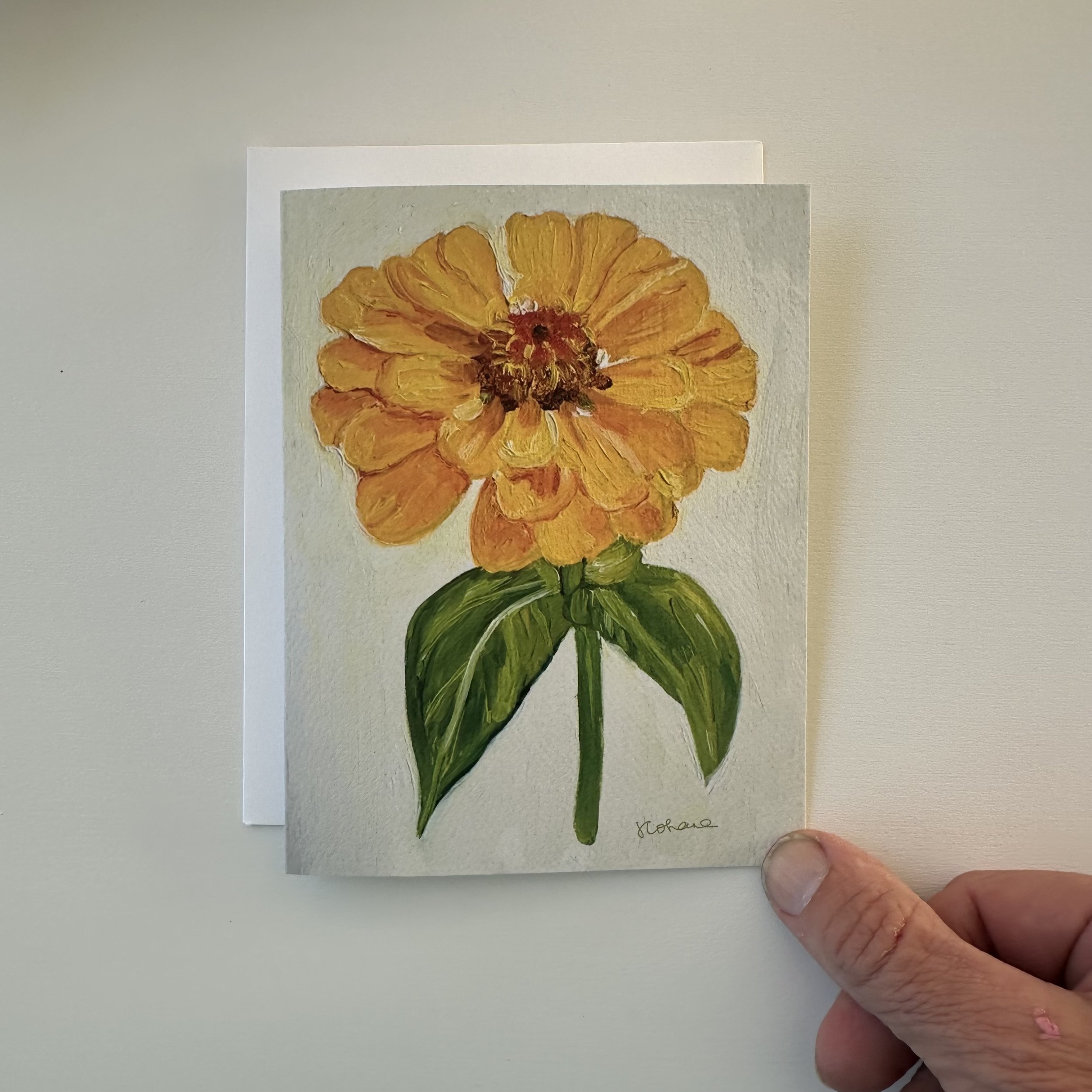 Yellow Zinnea Oil Note Card