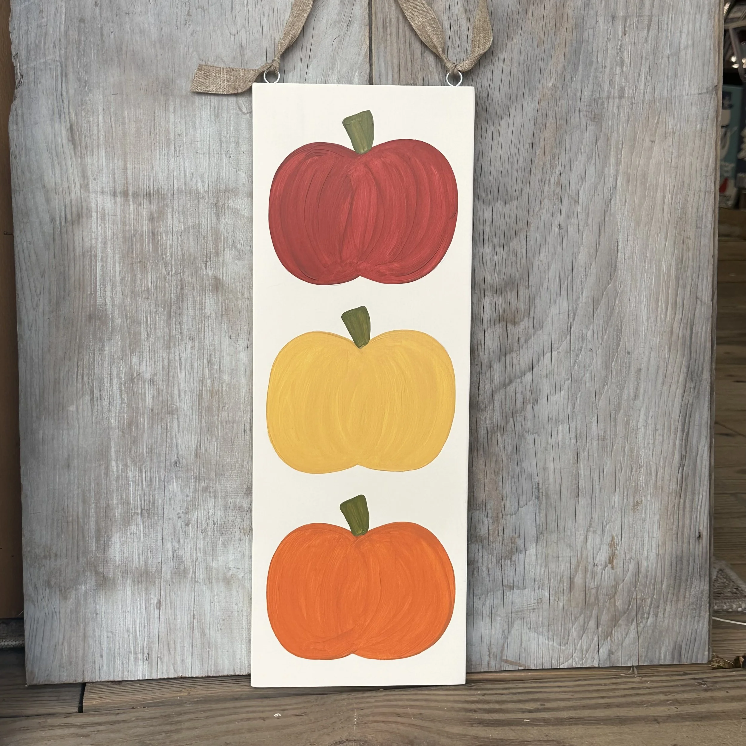 Vertical 3 Pumpkins Wood Sign