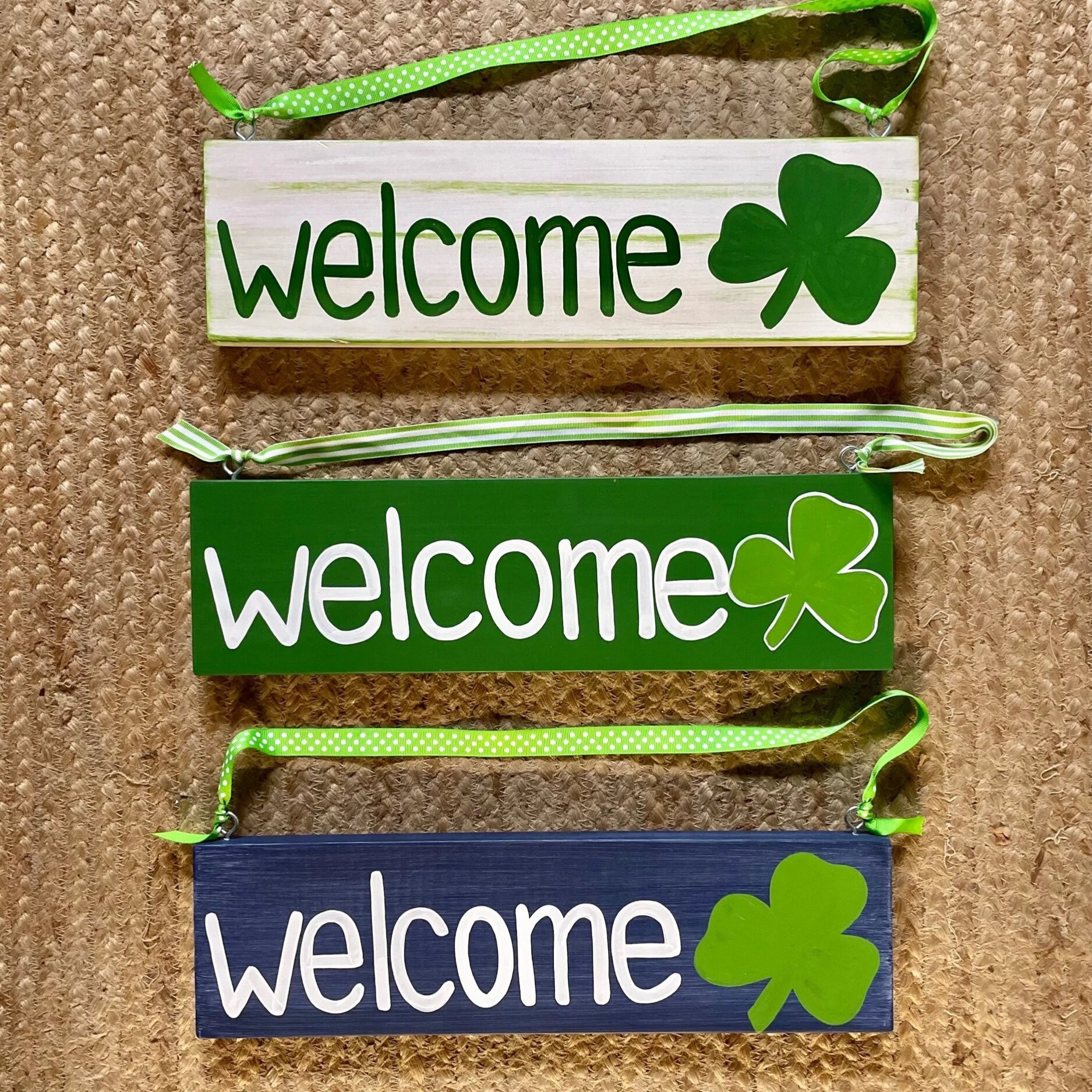 Welcome Shamrock Wood Sign