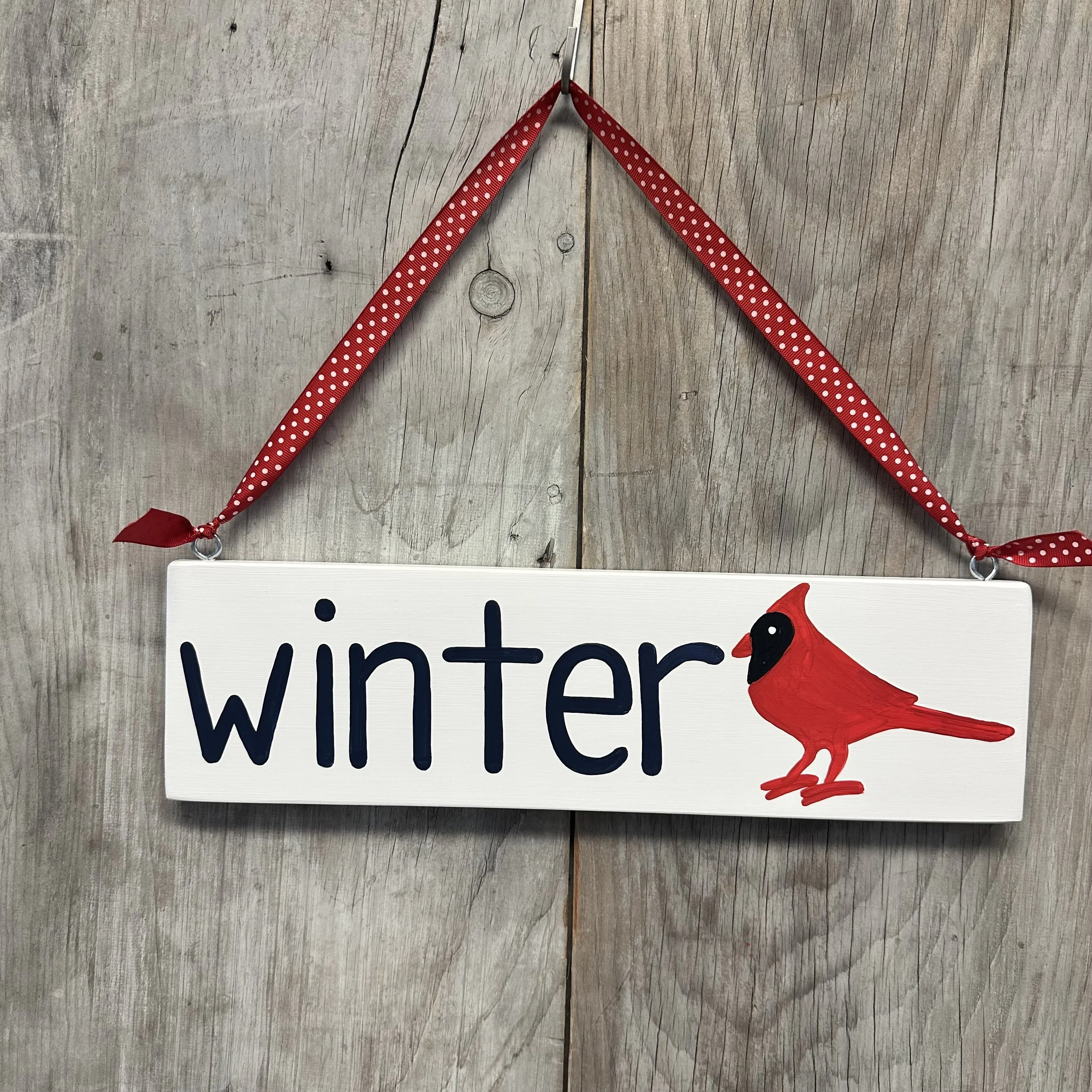Red Cardinal with Word Wood Sign