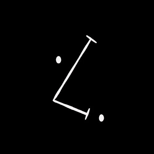 Geometric drawing of an outline square with sections divided by vertical, horizontal, and half circle lines.