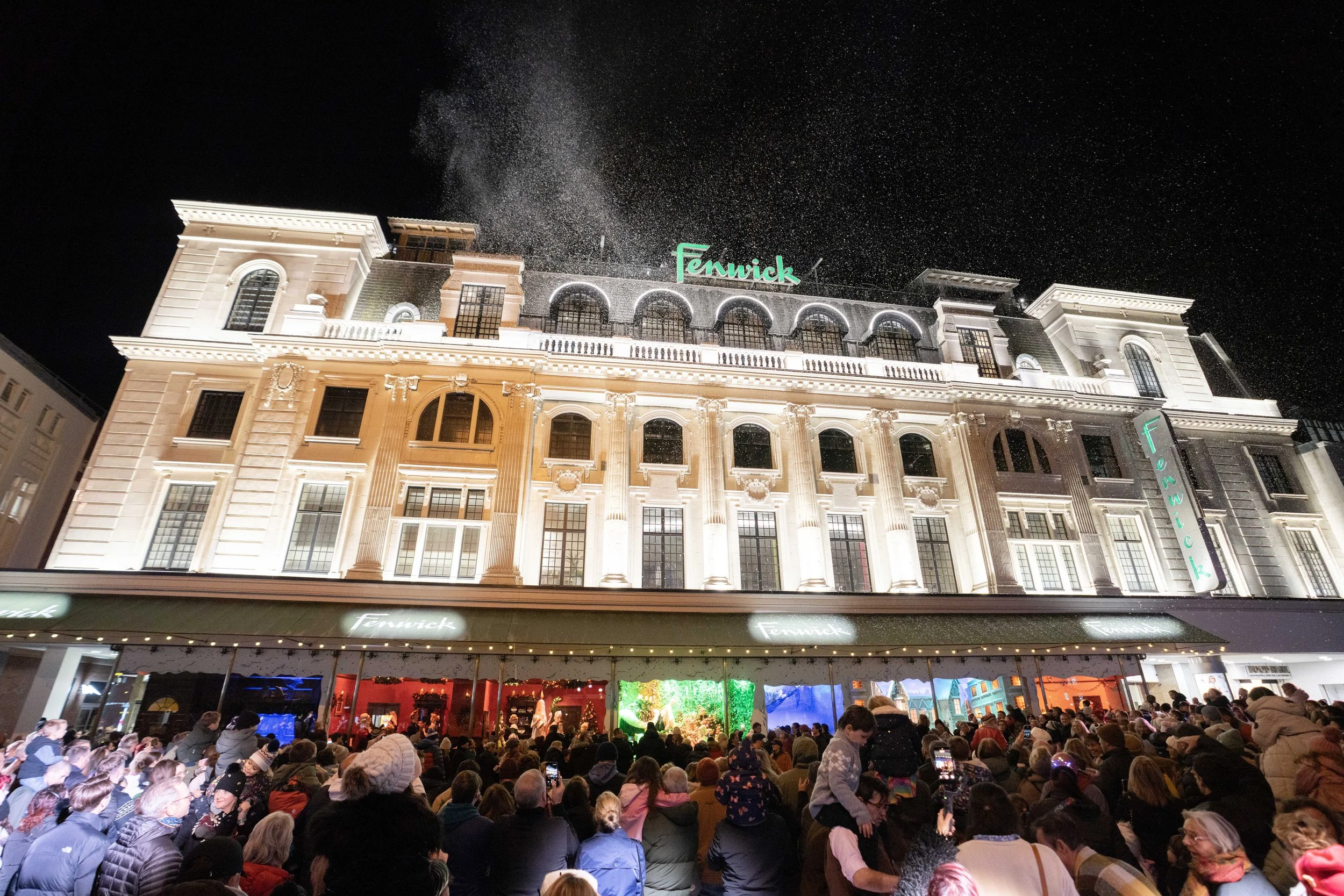 Fenwicks Christmas window display with crowd