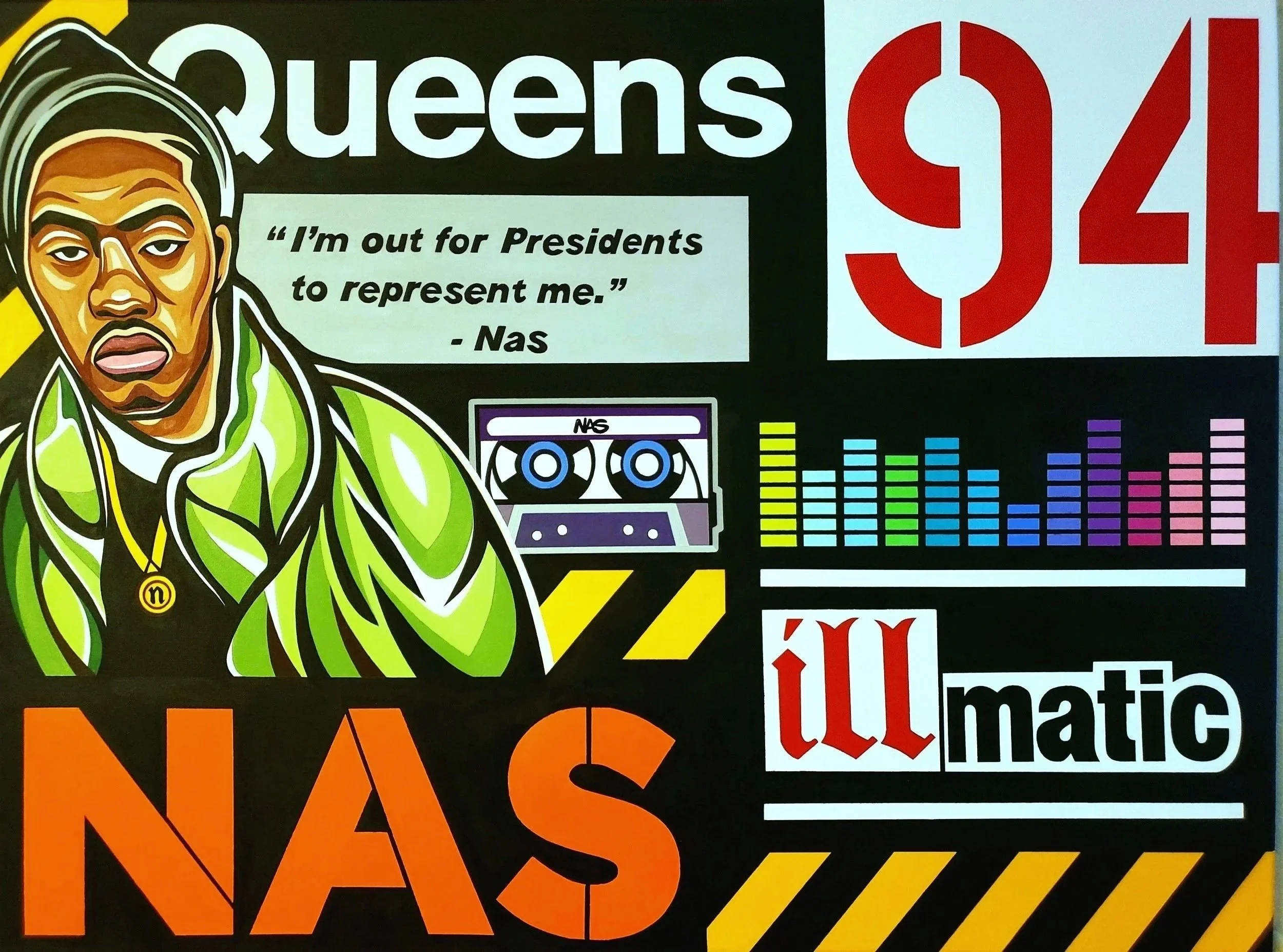 "NAS - ILLMATIC"
39" x 51" (Framed)
Acrylic on canvas