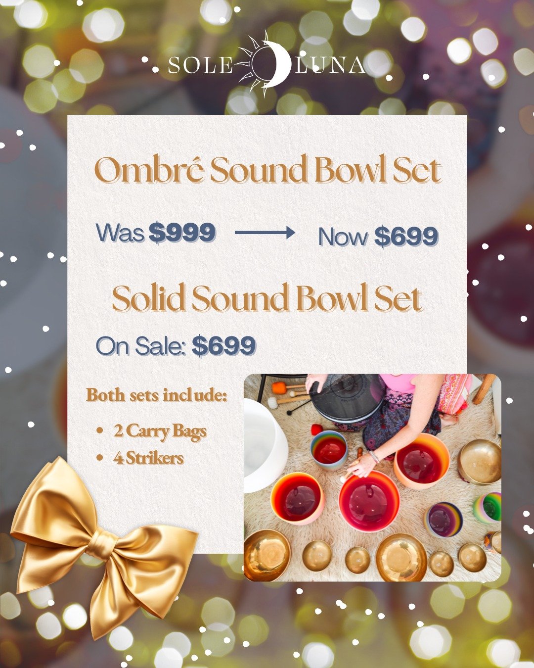 ✨ Holiday Sale: Ombr&eacute; &amp; Solid Set Bowls ✨
Get ready for an exclusive offer! 🎁

Ombr&eacute; Set
Normally $999, Now $699 (30% off!)

Solid Set
On Sale for $699 (Discounted Price!)

Both sets come with:
Two Bags
Four Strikers

Whether you'r