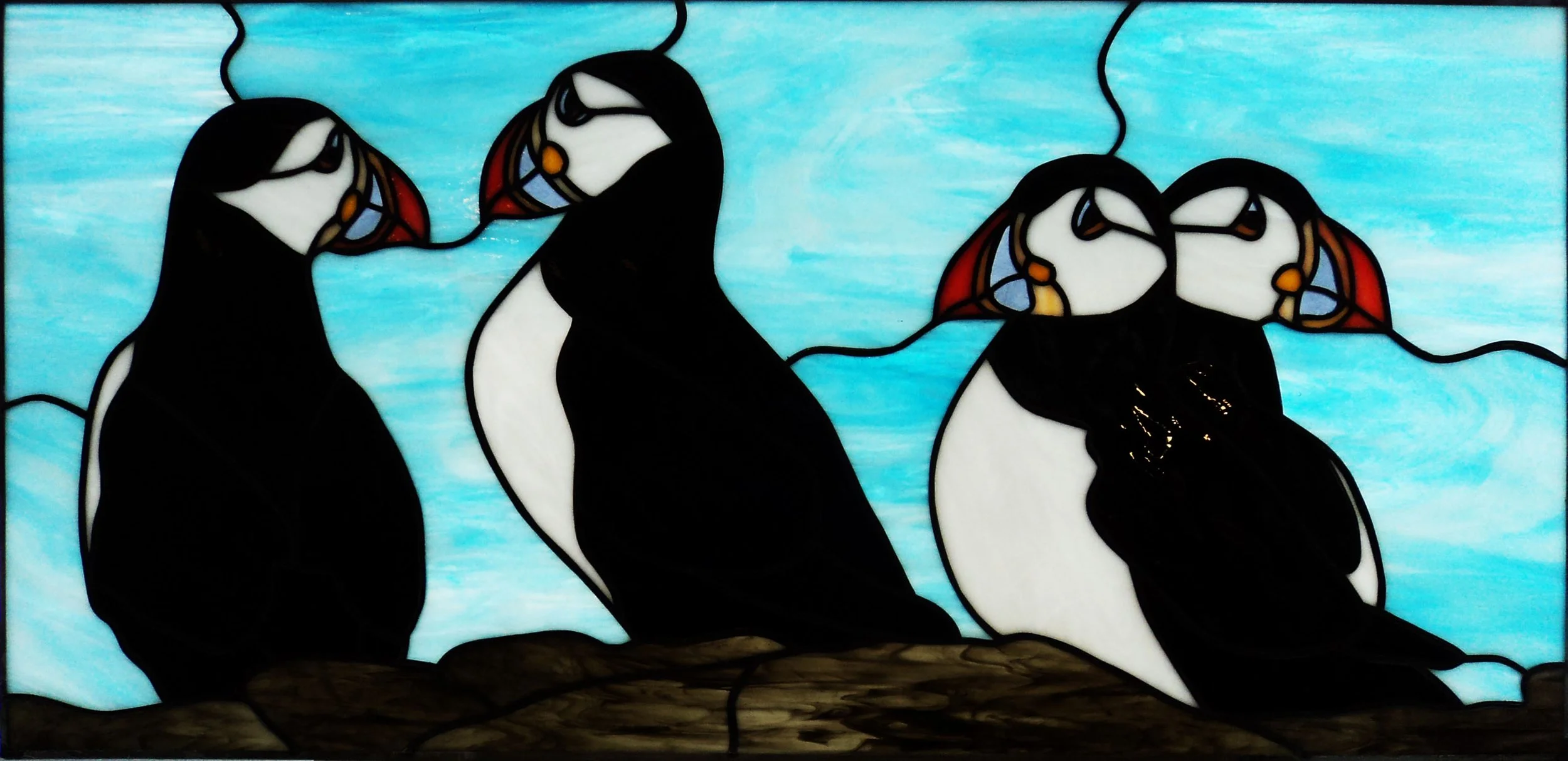 Commission Four Puffins - 95 pieces - 27" x 13"