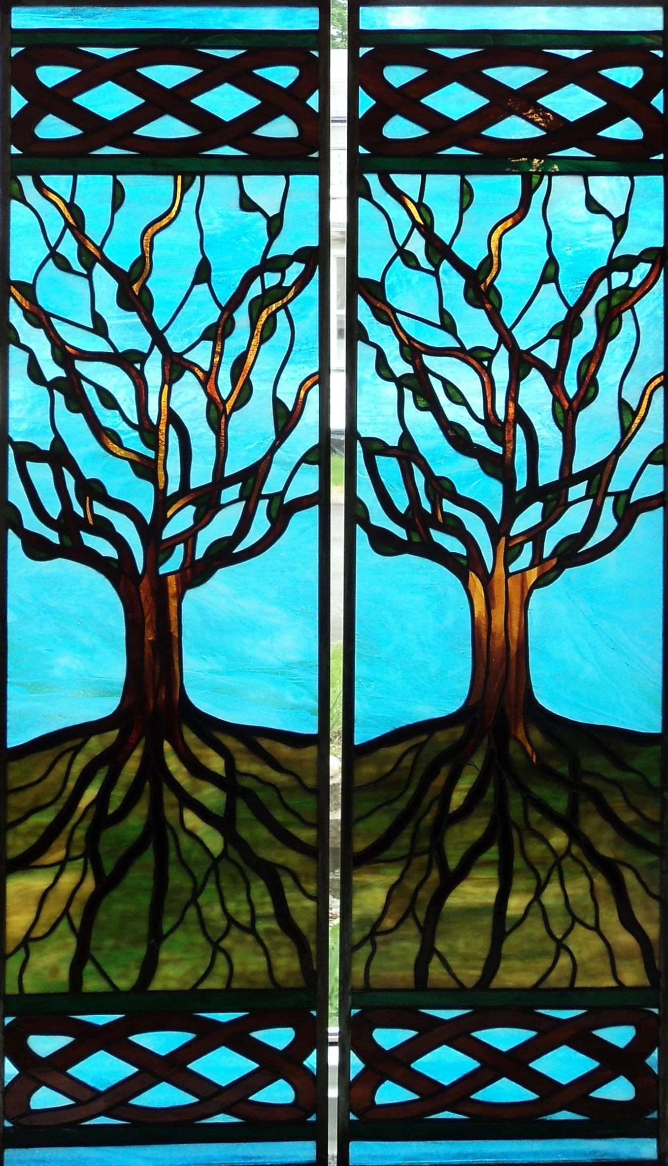 Commission Celtic Tree of Life - 2 panels, 239 pieces, 10.25" x 38" each