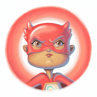 Transition of cartoon Ash from looking frustrated to calm