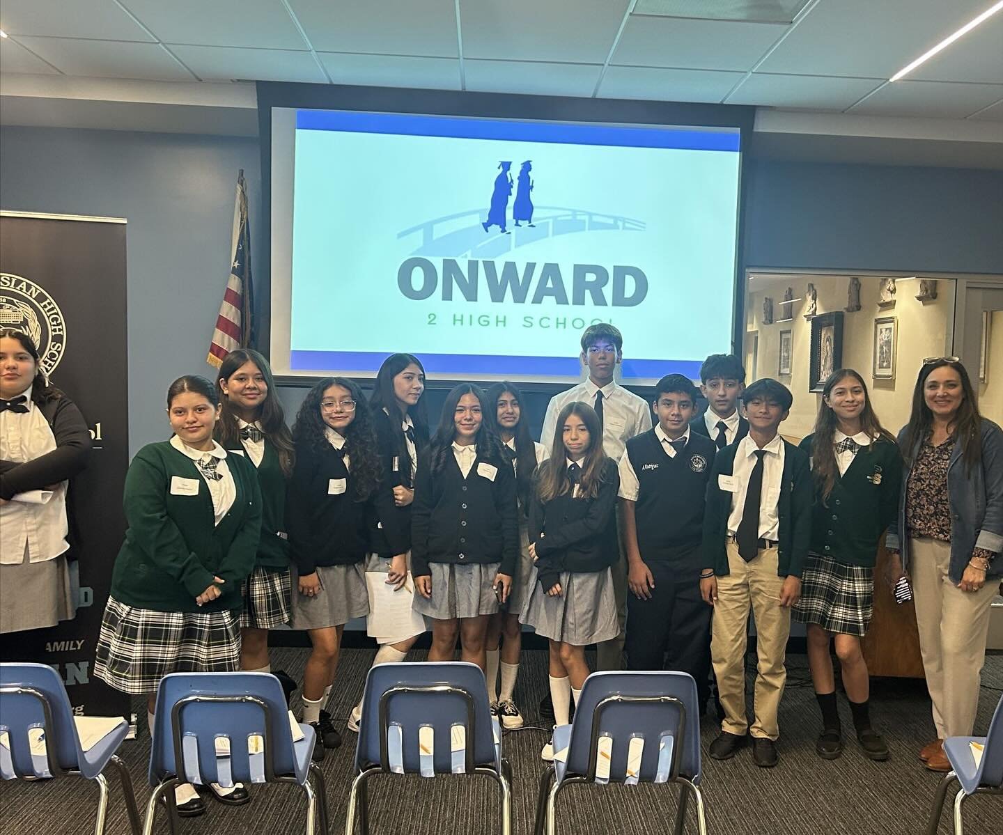 Onward 2 High School Algebra One Honors students from Resurrection School and the School of Santa Isabel at a Meet and Greet event hosted at Salesian High School. Director Mrs. Serrano invited her students across her two partner school classrooms to 