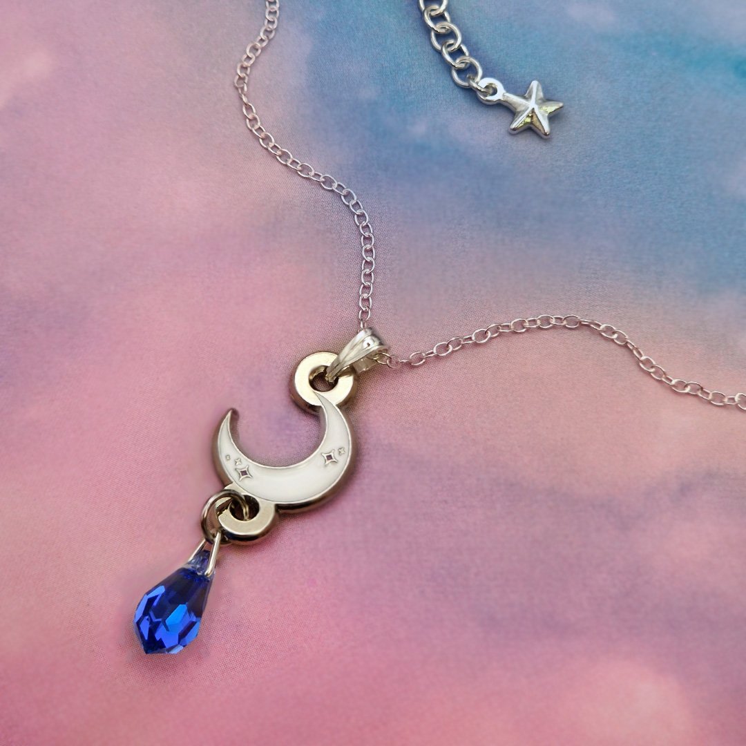 Buy Blue Moon Pendant, Blue Glow in the Dark With Metallic Blue Crystal  Drop. Silver Blue Crescent Moon Pendant, Handmade Witchy Pagan Jewelry  Online in India - Etsy