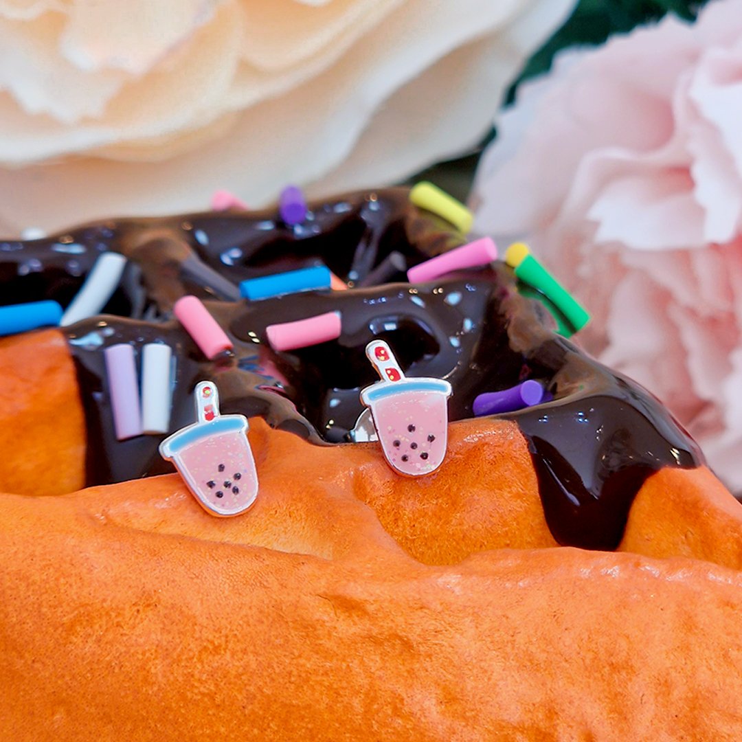 Silver Bubble Tea Boba Studs 🧋