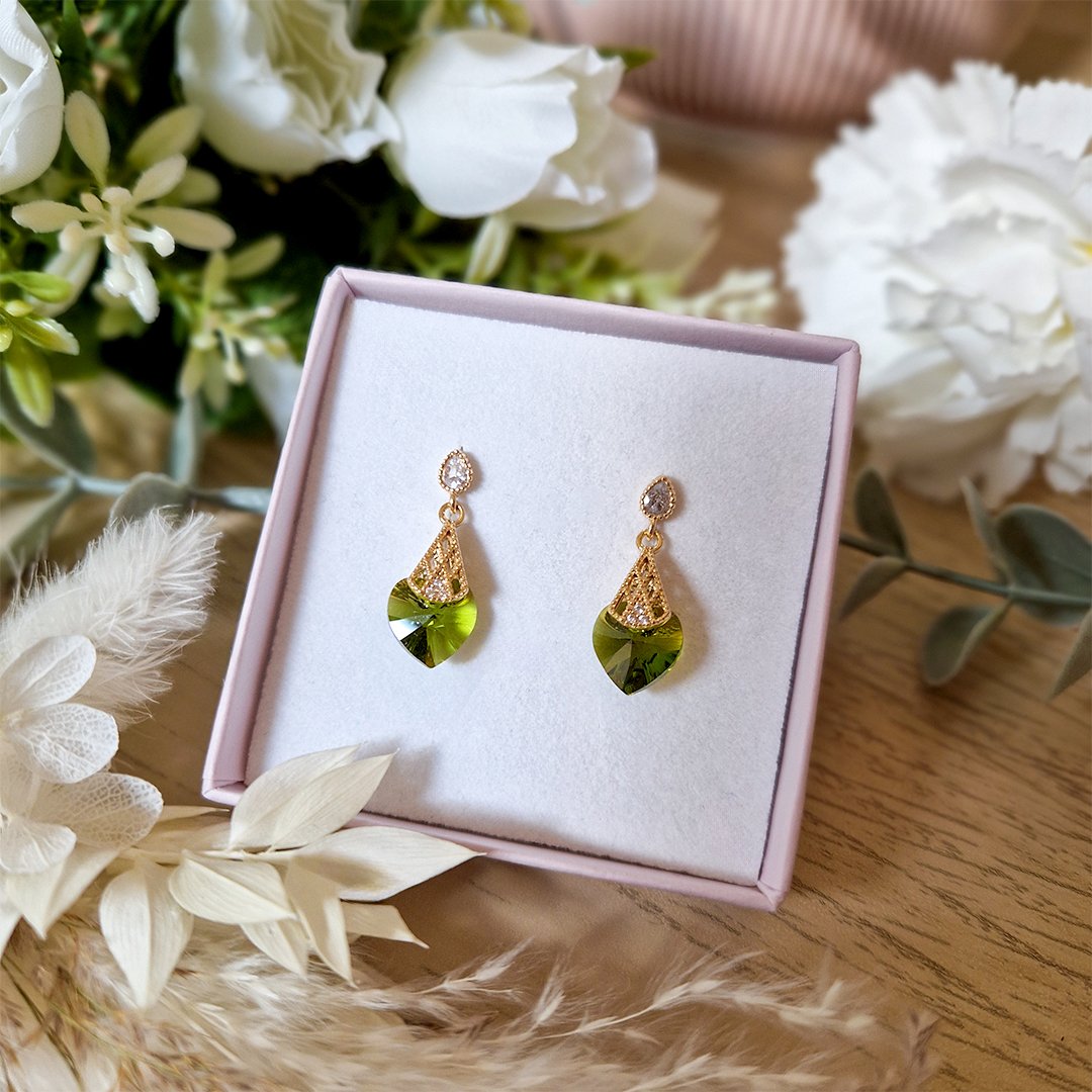 Gold Green Heart Earrings 💚
