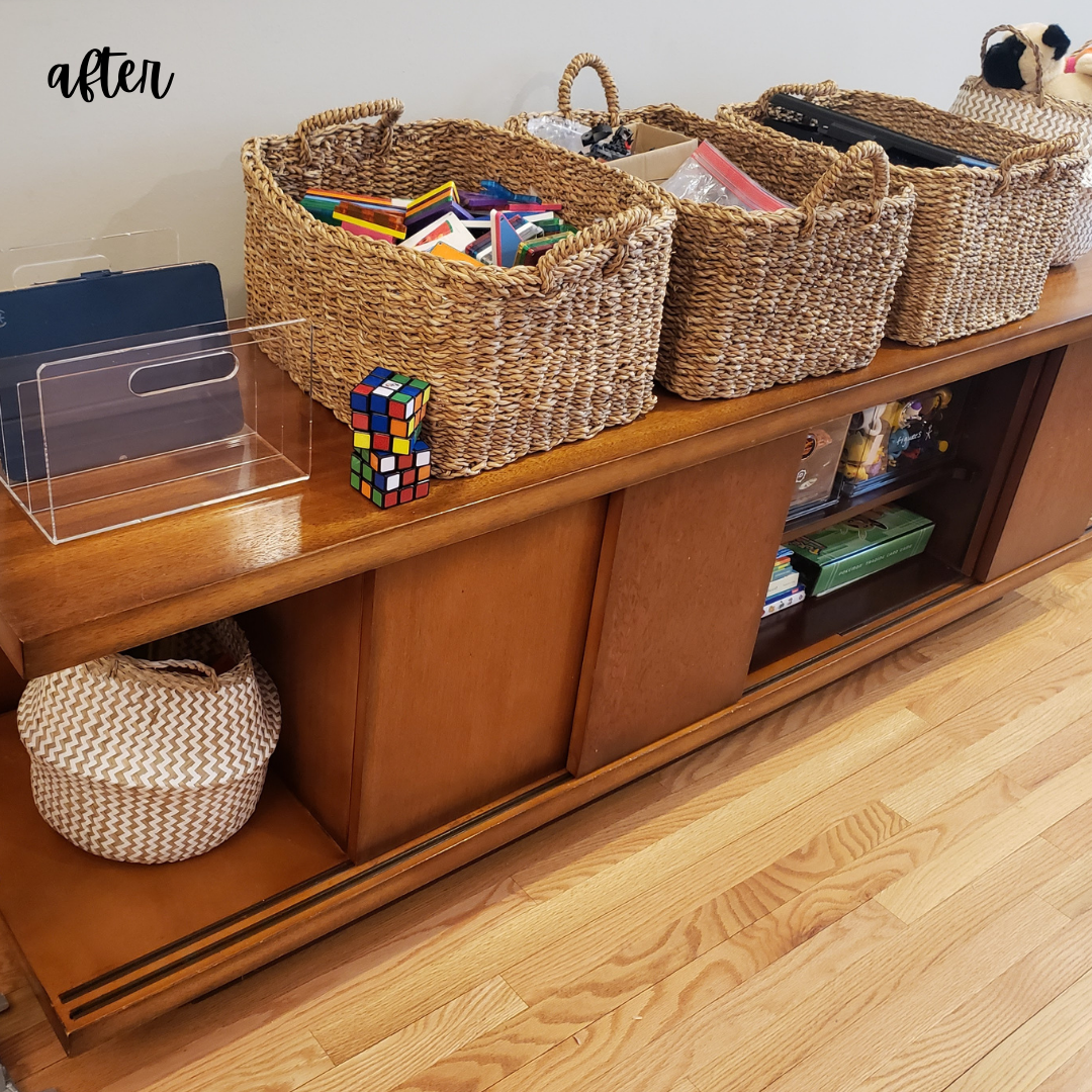 kids toy storage in the living room