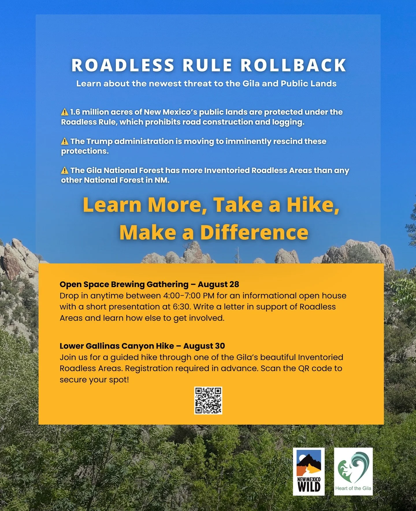 🚨Tomorrow!🚨Learn about the Roadless Rule, a landmark conservation safeguard that protects nearly 60 million acres of wild national forests, including critical lands in New Mexico. It keeps these areas free from new roads and logging, preserving wil