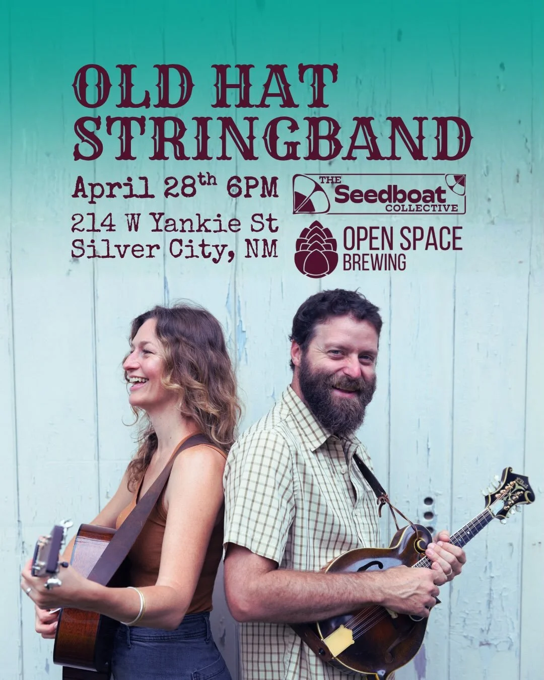Old Hat Stringband comes to Silver City! @oldhatstringband Tuesday, April 28th at 214 W Yankie Street @theseedboatcollective Doors open at 5pm, music starts at 6pm. Open Space Brewing is excited to pop-up again on Yankie and keep bringing sweet vibes