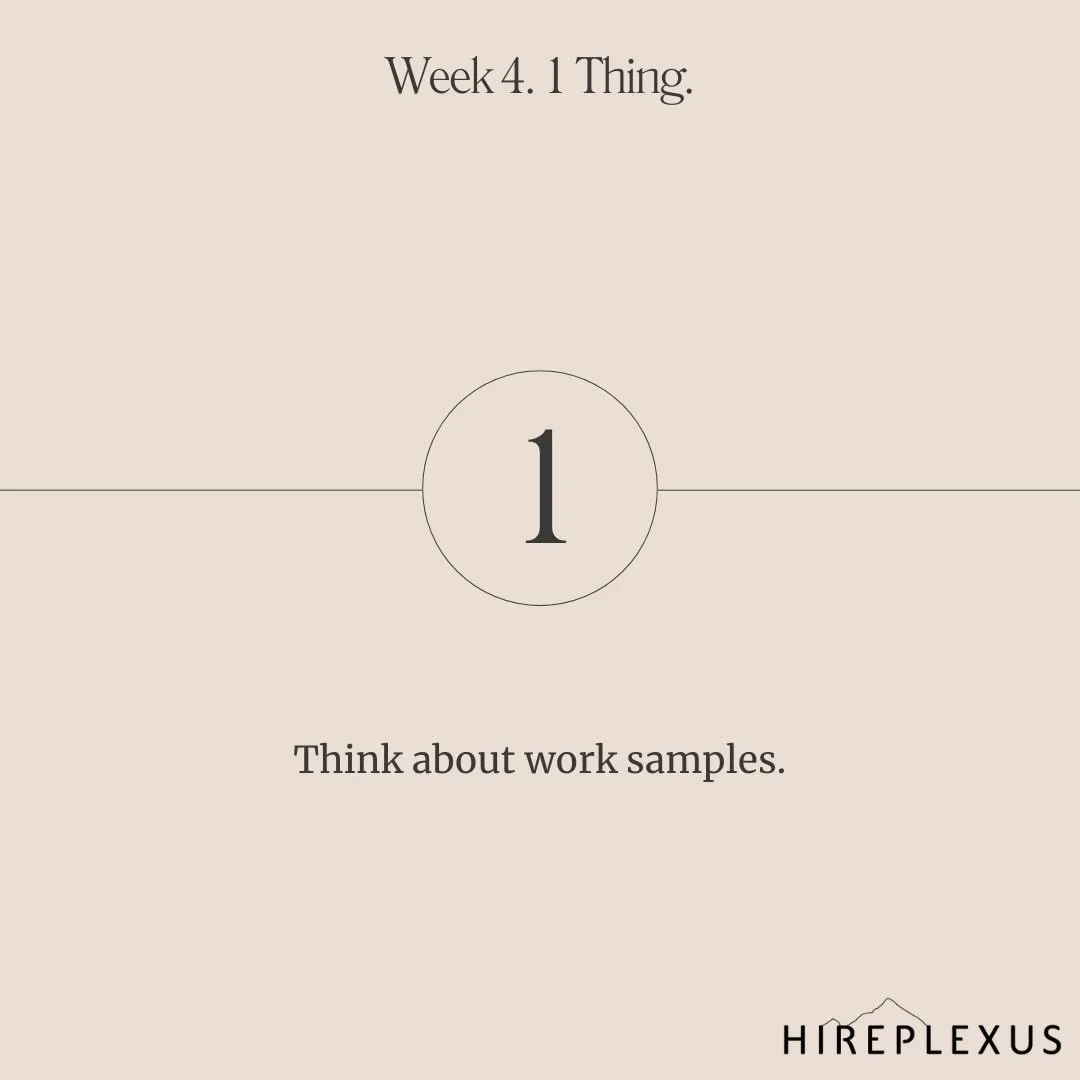 Week 4 in my series on kick-starting a job search focuses on a common stress point: work samples.

Thinking about samples can feel overwhelming&hellip;but you don&rsquo;t need to solve it all at once. This week is about compiling, not perfecting.

St