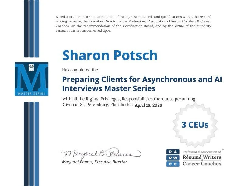 I love being a part of the Professional Association of Resume Writers and Career Coaches! Today, I wrapped up an awesome interview coaching program focused on how hiring is evolving, including AI-driven interviews and new ways candidates are being ev