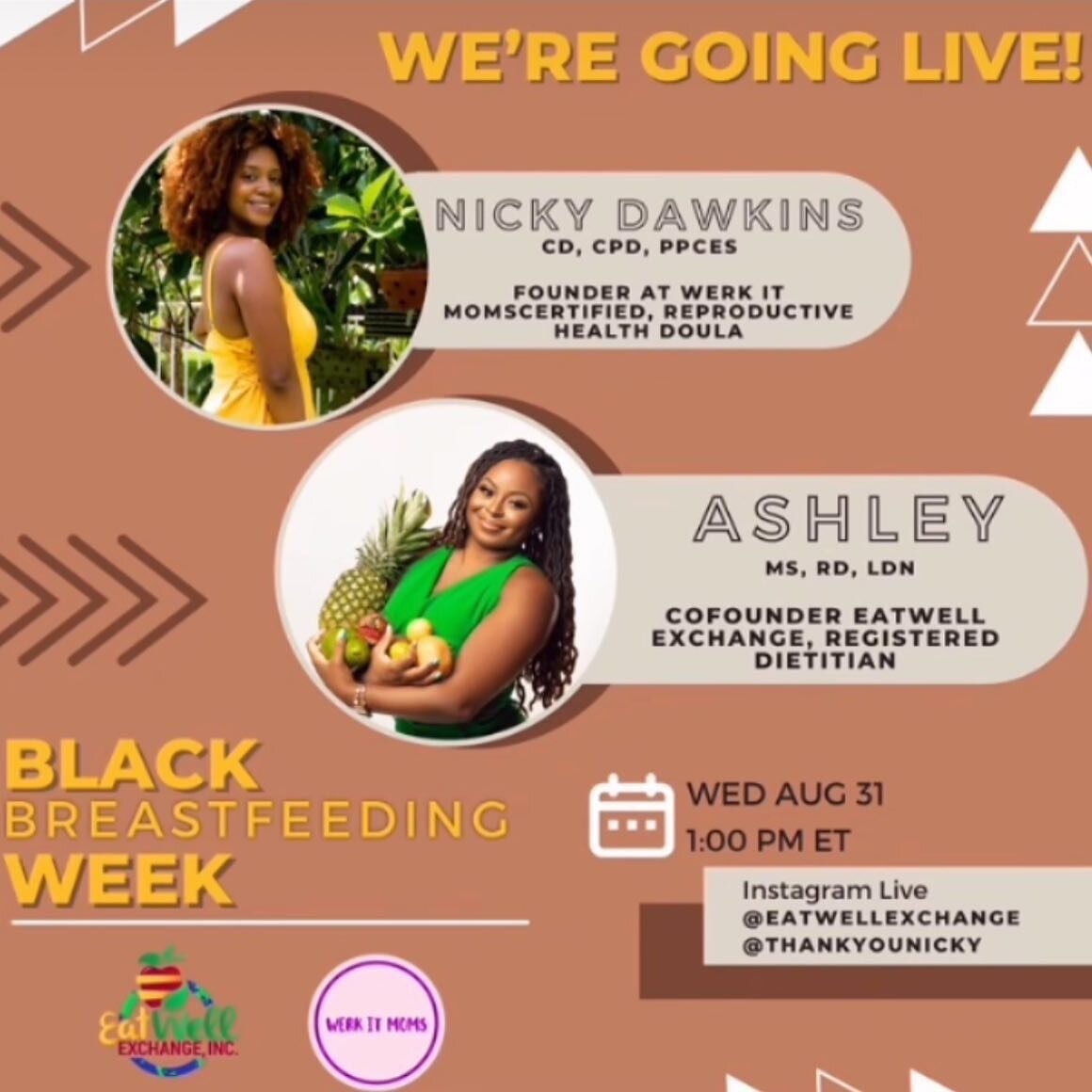 Reshaped from: @blkbfingweek 

SET YOUR REMINDERS FOR 1PM EST TODAY!!!

#Repost @eatwellexchange with @use.repost
・・・
Join me and @thankyounicky today, Wednesday 8/30 at 1pm ET as we talk all things Breastfeeding. August 25-31 is black Breastfeeding 