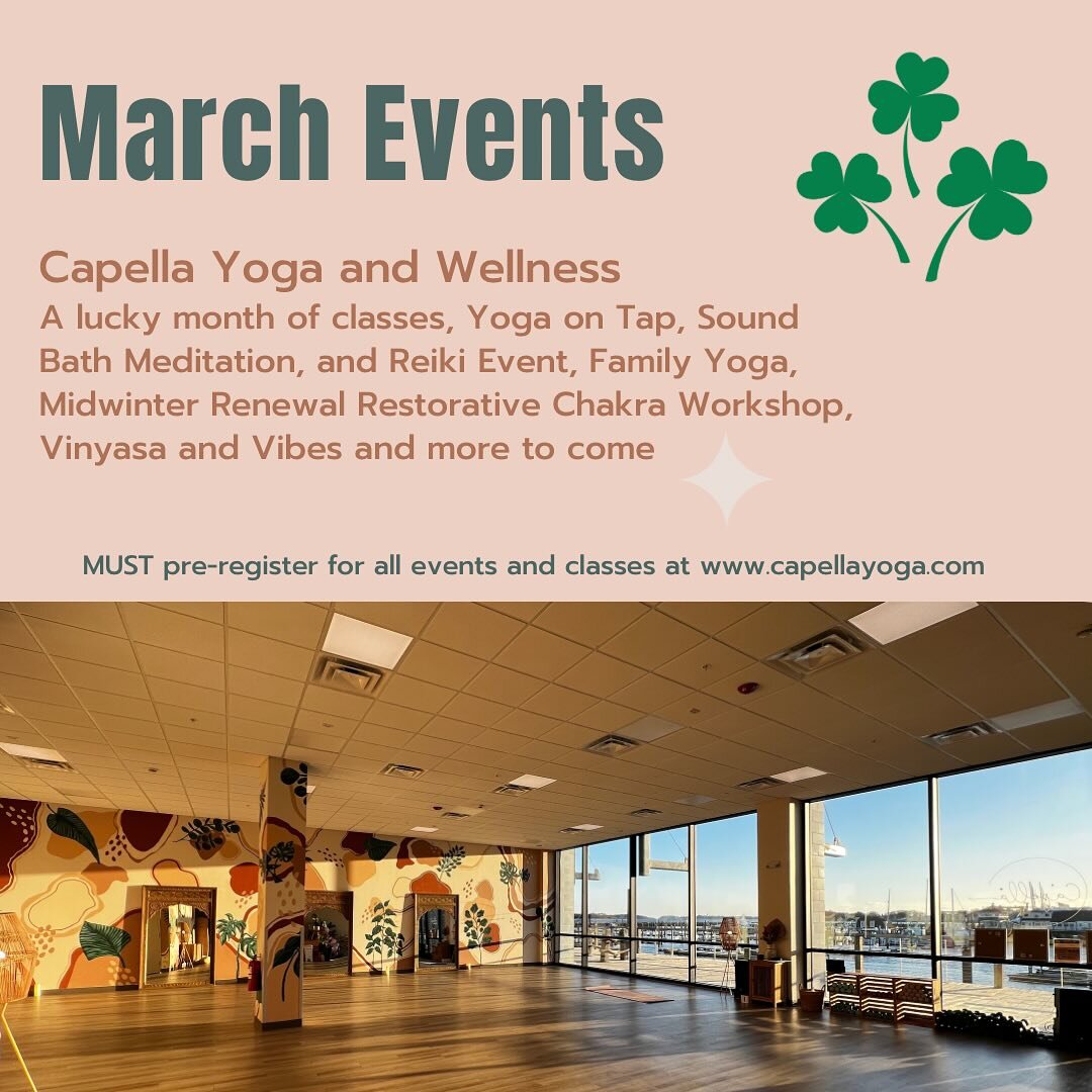 We won&rsquo;t say it out loud but we are thinking spring might be early this year, maybe a little luck of the Irish&hellip;
.
Take a peak at all of our great upcoming March events @capellayoga :

☘️ Yoga on Tap every Saturday @breakrockbrewing at 11