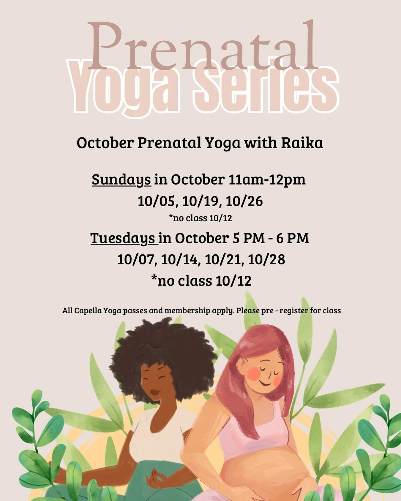 ✨ We hear you, moms-to-be&hellip;
 So we have great news&mdash; @raikayoga is adding more Prenatal Yoga classes!

🗓 Sundays through October (no class 10/12)

🗓 NEW Tuesdays | 5&ndash;6 PM in October

Prenatal yoga is designed with expecting moms in
