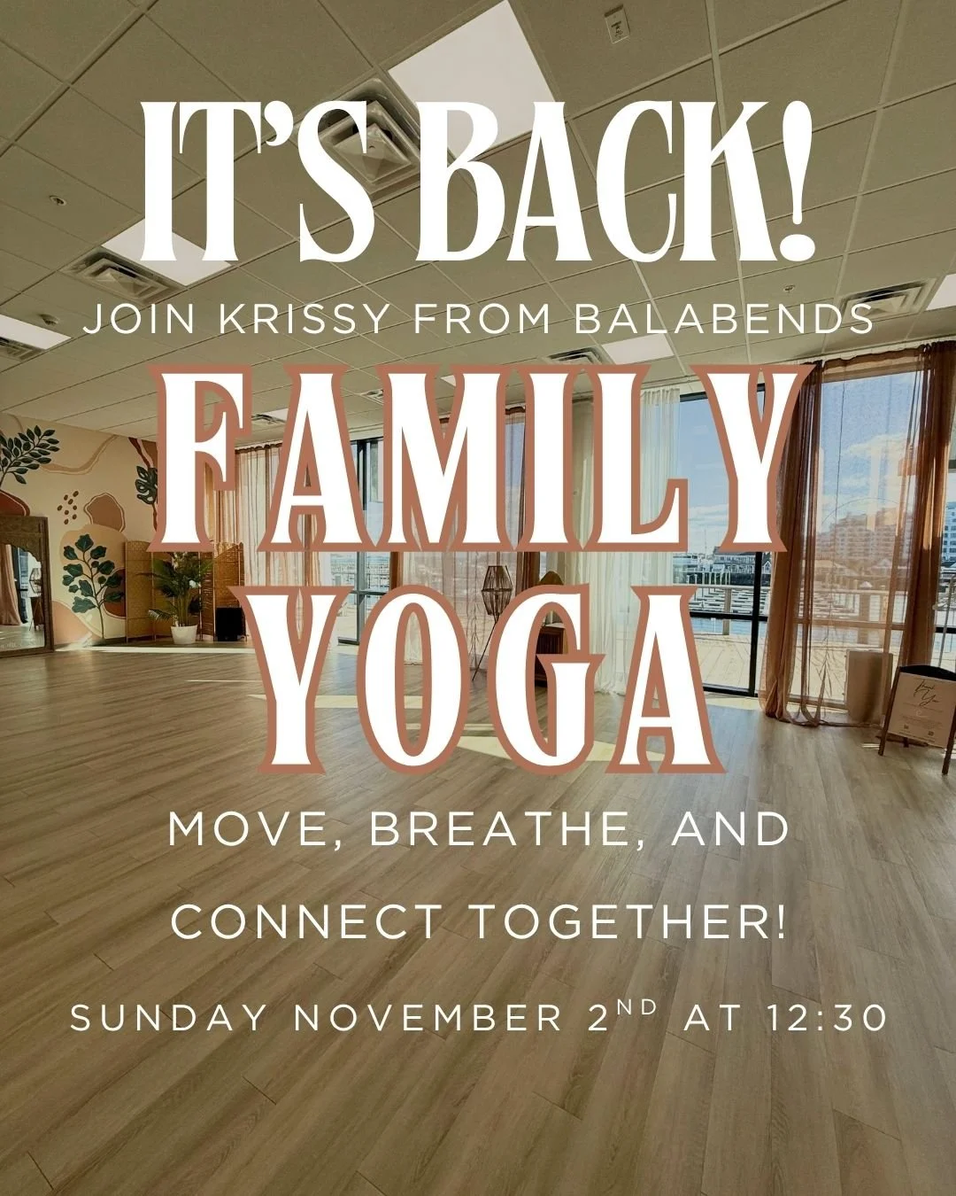 🧘‍♀️ Family Yoga — Sunday, November 2 at 12:30 PM! 
Bring the whole crew for an afternoon of connection, movement, and fun! Designed for kids ages 5–11 (and their grown-ups!), this playful class is all about bonding, stretching, and